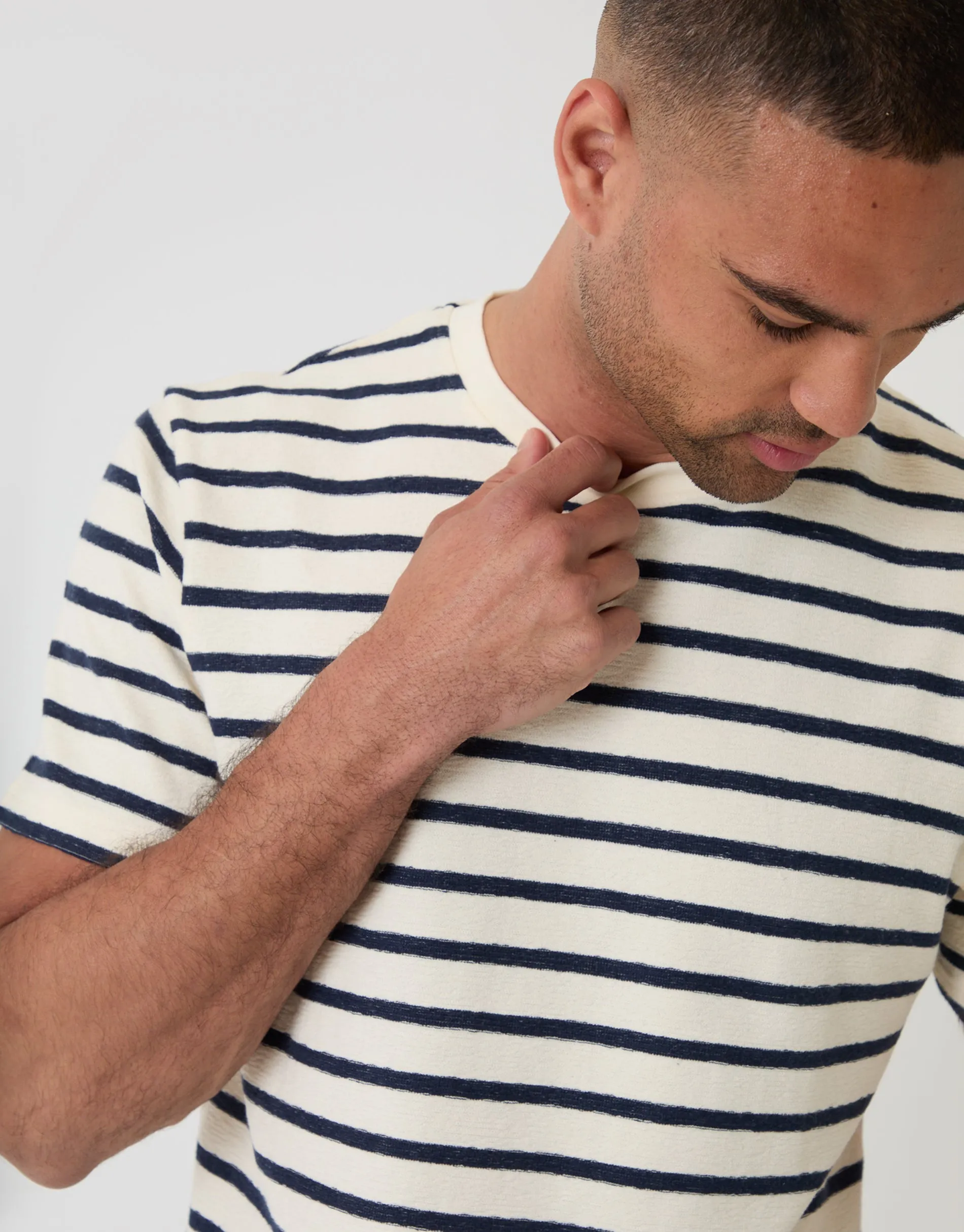 Cotton Crew Neck T-Shirt in Ecru Stripe sold by Threadbare product image thumbnail 4