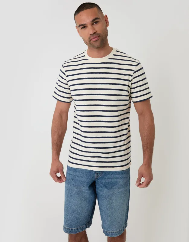 Cotton Crew Neck T-Shirt in Ecru Stripe made by Threadbare