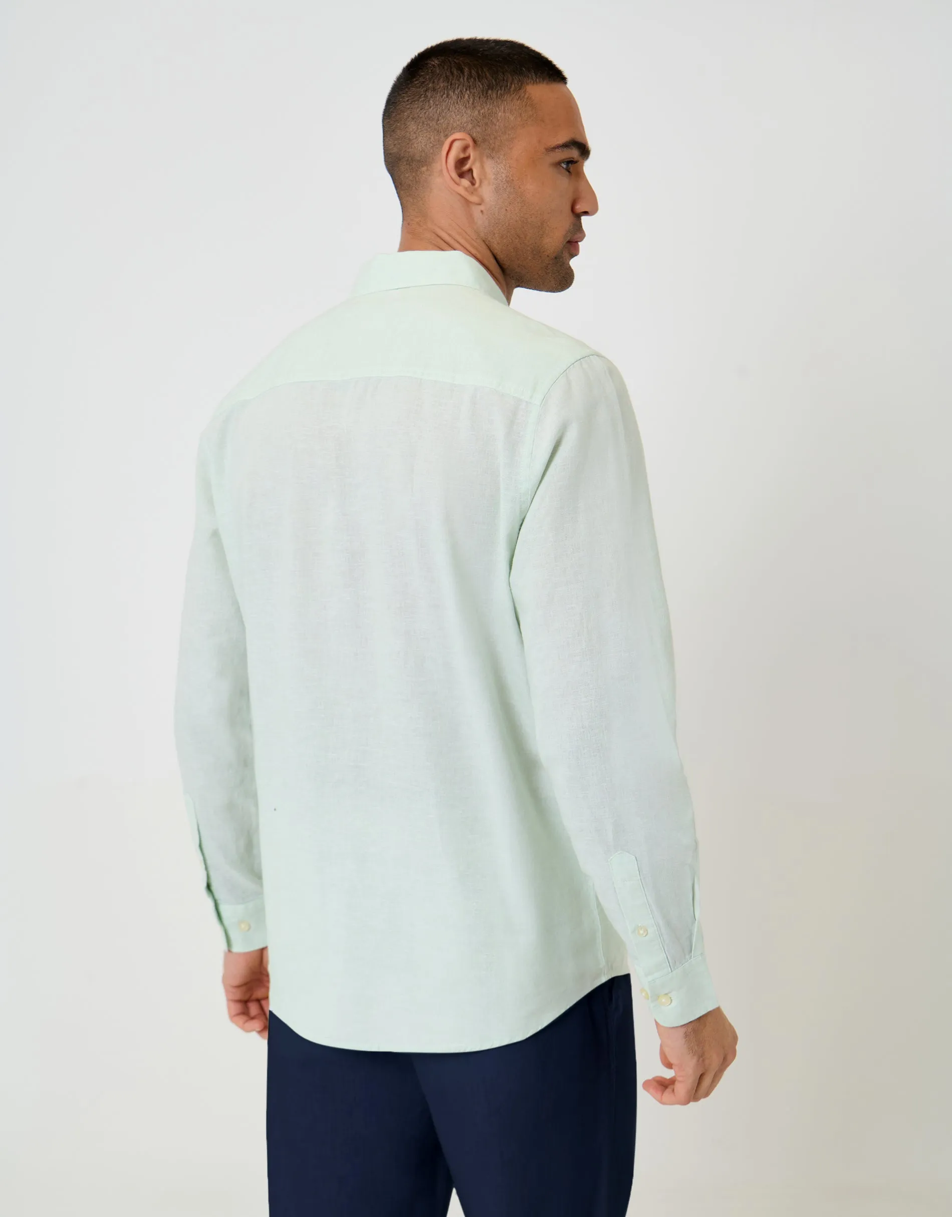Long Sleeve Linen Blend Shirt in Mint Green sold by Threadbare product image thumbnail 2