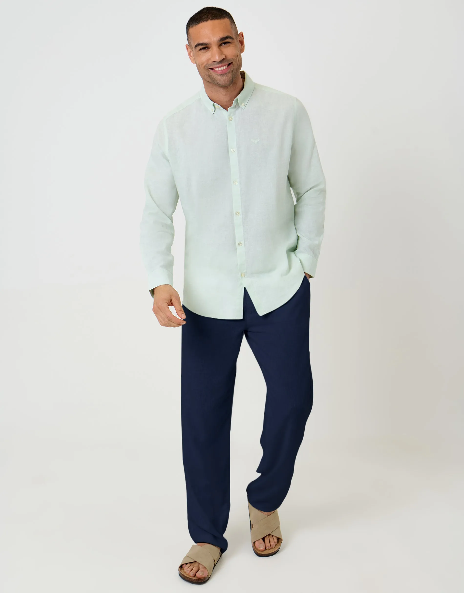 Long Sleeve Linen Blend Shirt in Mint Green sold by Threadbare product image thumbnail 3