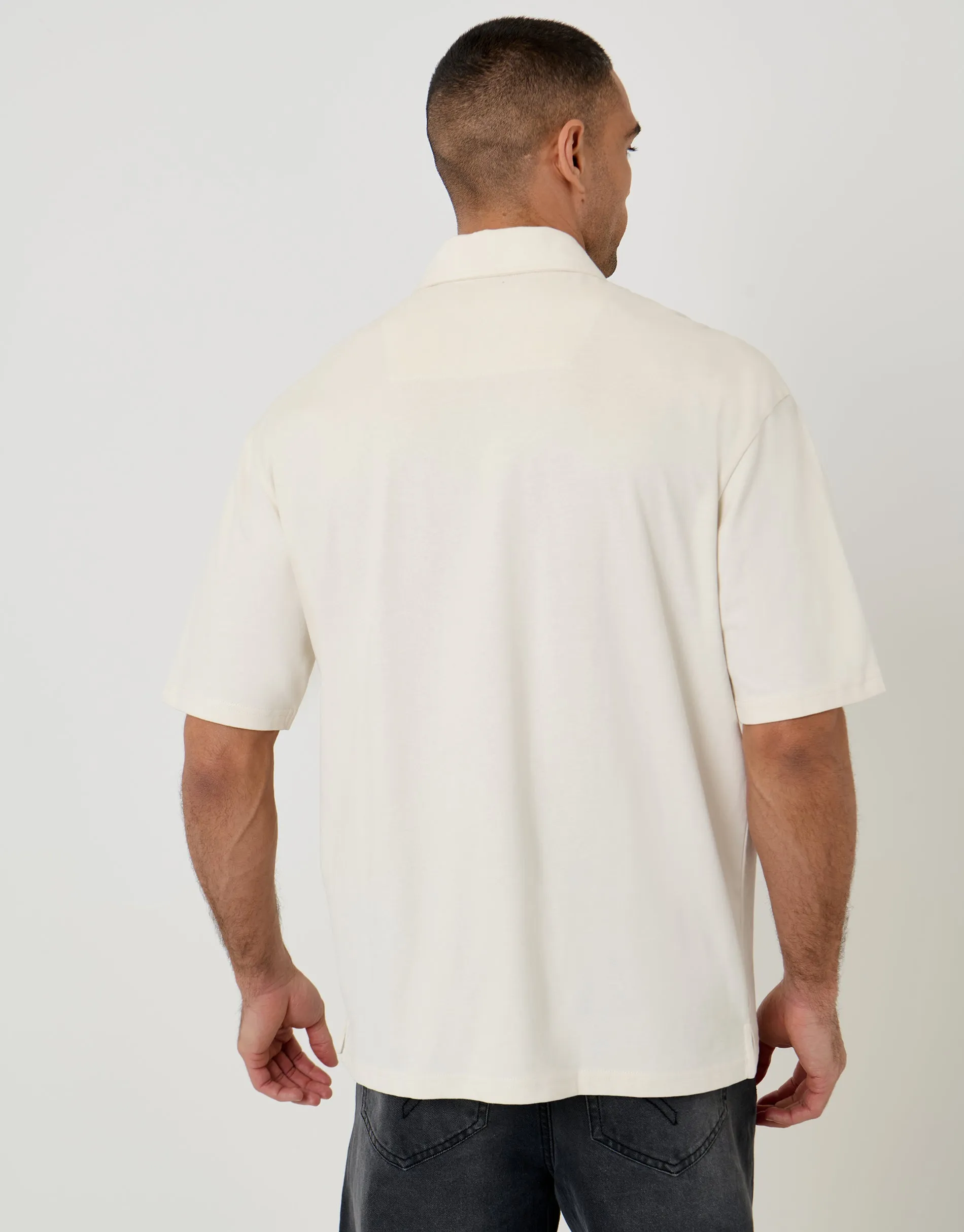 Oversized Quarter Zip Polo Shirt in Ecru sold by Threadbare product image thumbnail 2