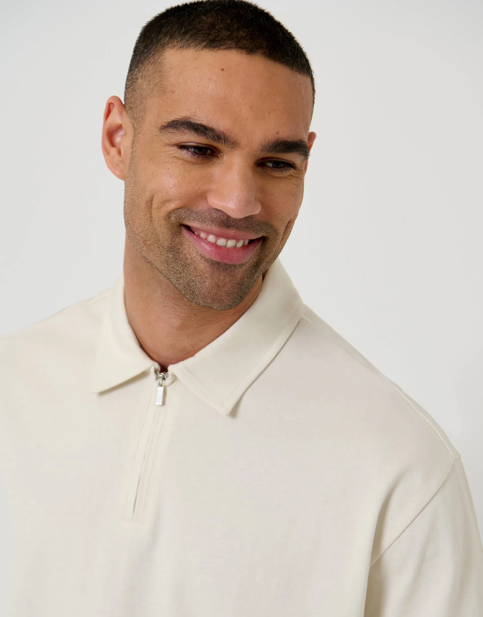 Oversized Quarter Zip Polo Shirt in Ecru sold by Threadbare product image thumbnail 4