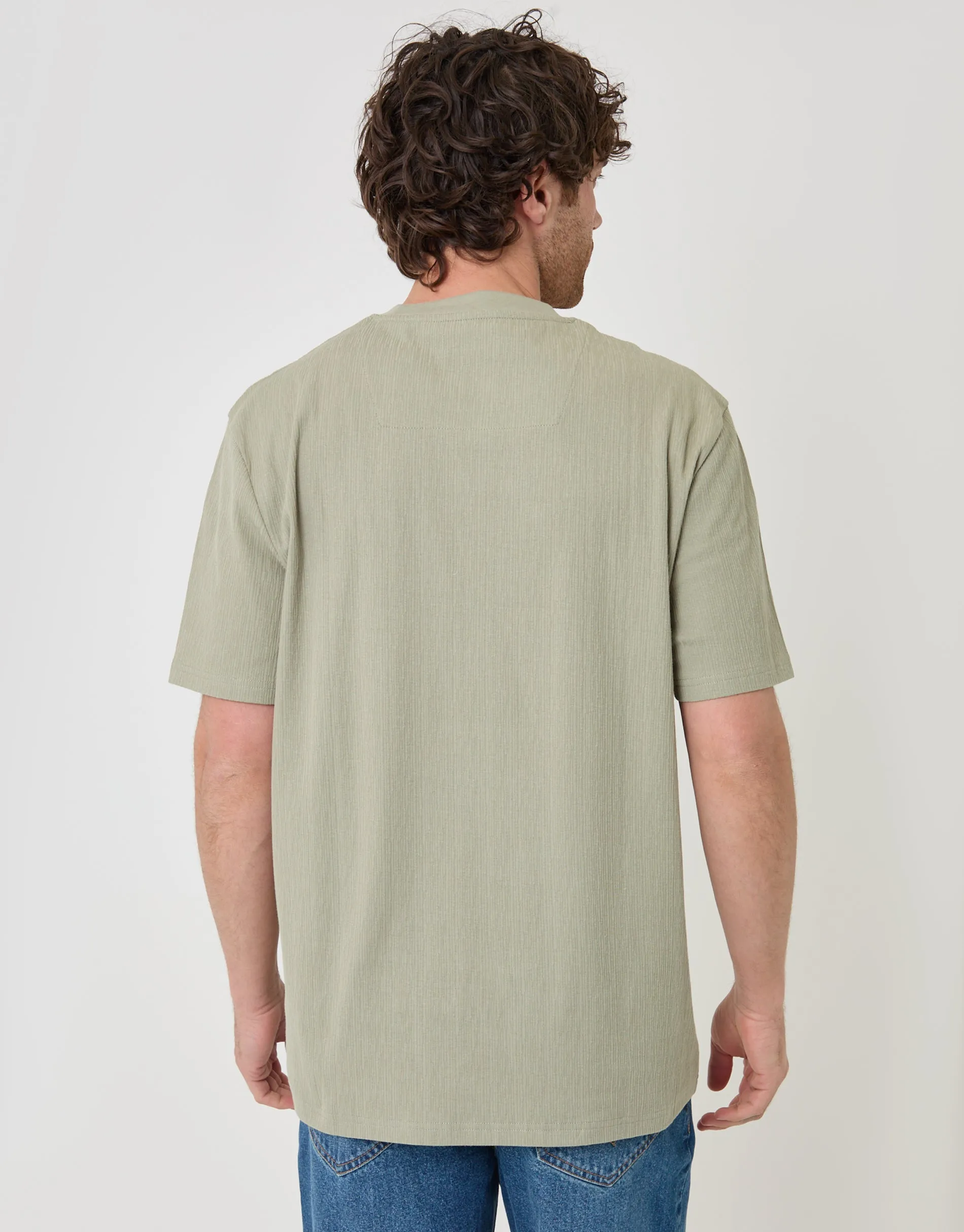 Relaxed Fit Cotton Textured T-Shirt in Sage Green sold by Threadbare product image thumbnail 2