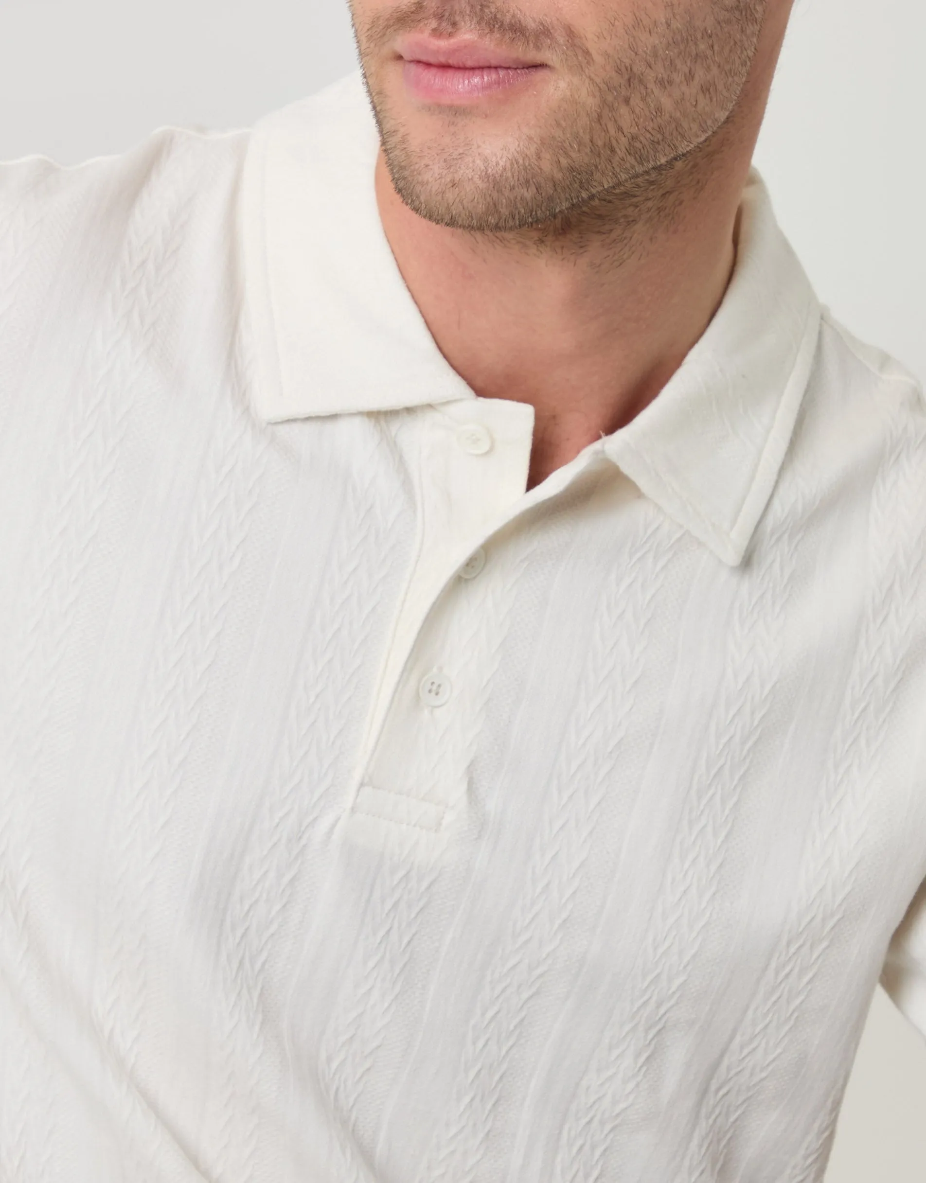 Textured Cotton Polo Shirt in Ecru sold by Threadbare product image thumbnail 2