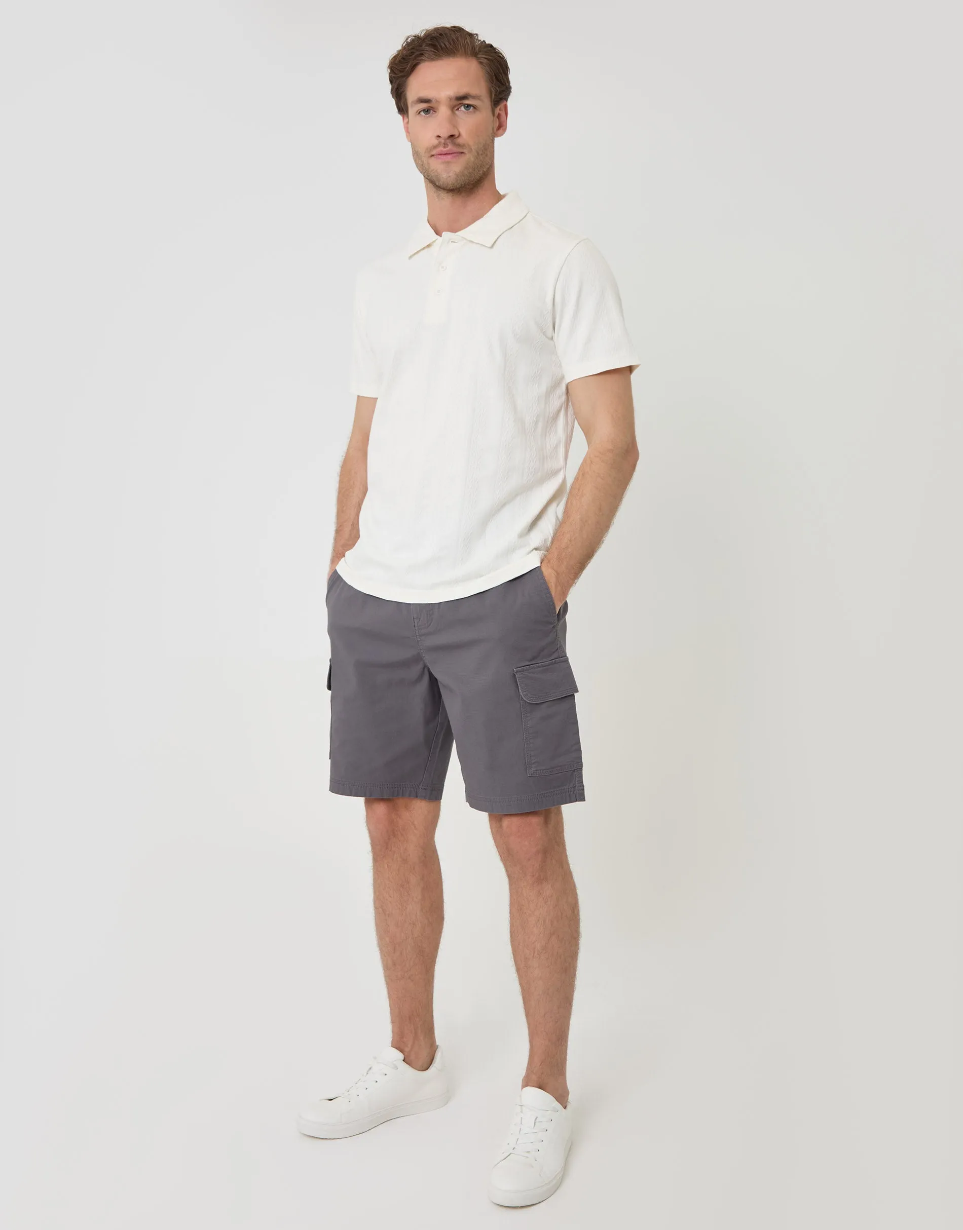 Textured Cotton Polo Shirt in Ecru sold by Threadbare product image thumbnail 4
