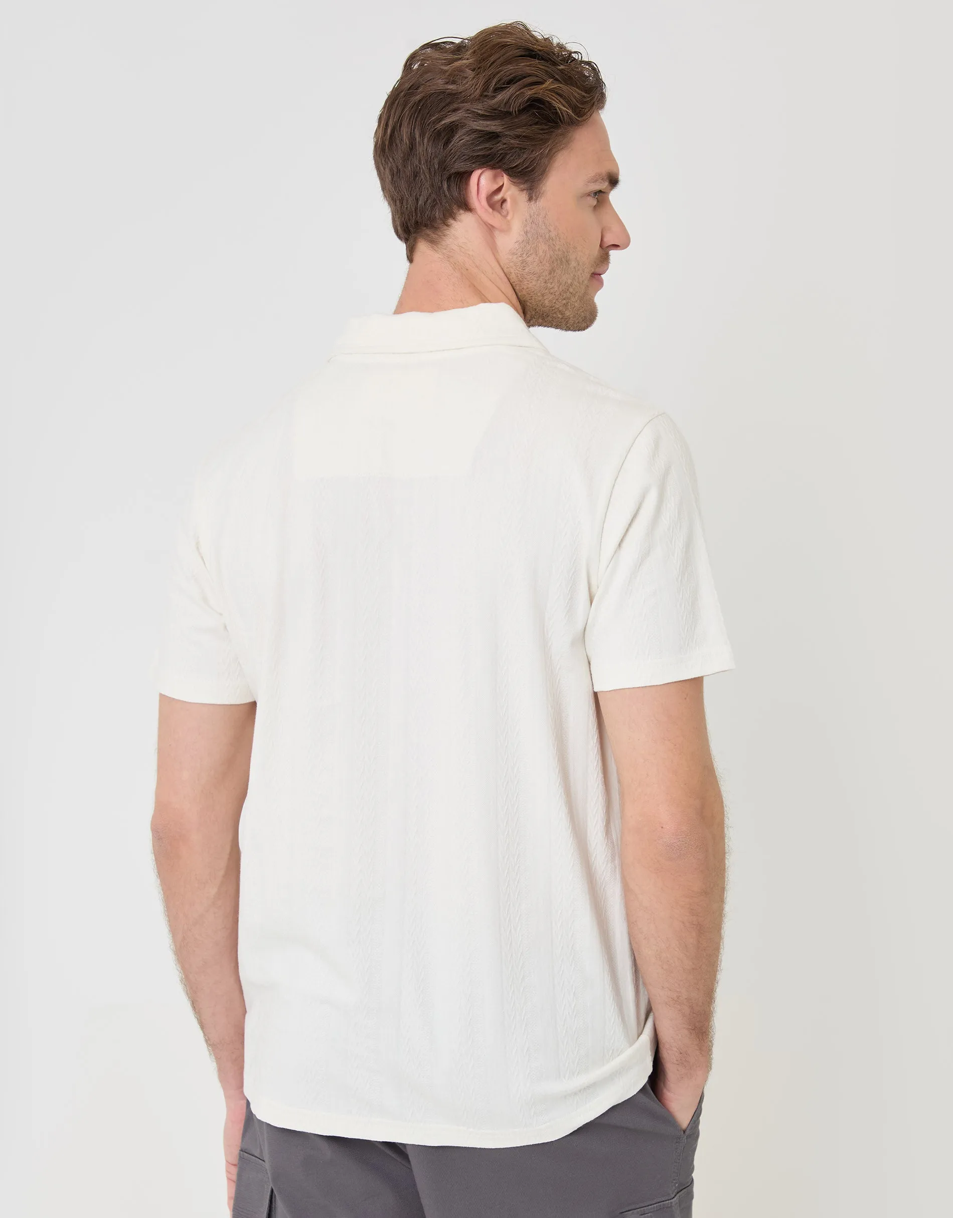Textured Cotton Polo Shirt in Ecru sold by Threadbare product image thumbnail 3
