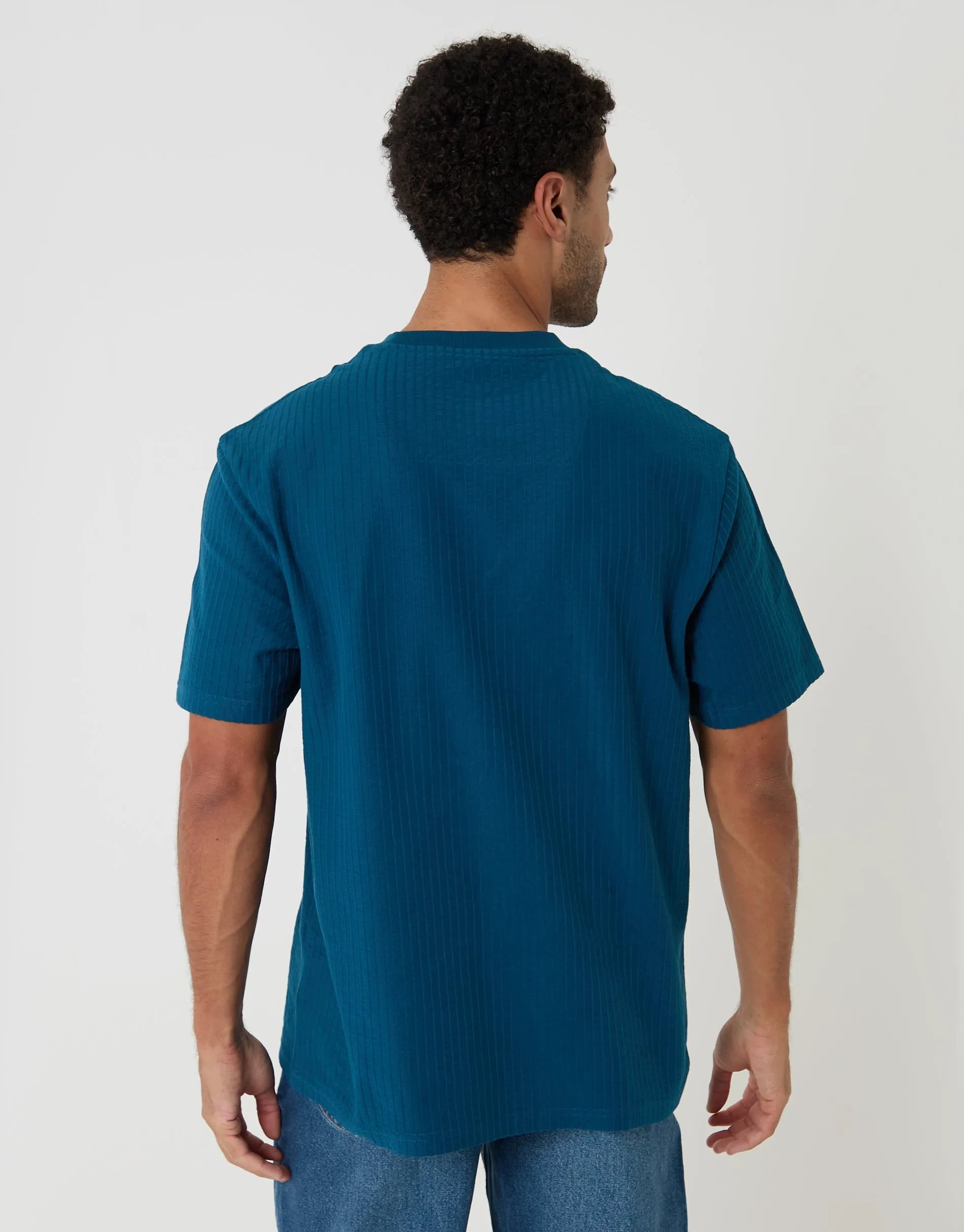Relaxed Fit Cotton Ribbed T-Shirt in Blue sold by Threadbare product image thumbnail 2