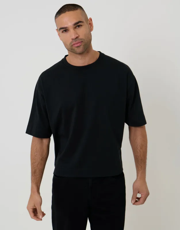 Boxy Relaxed Fit Cotton T-Shirt in Black made by Threadbare