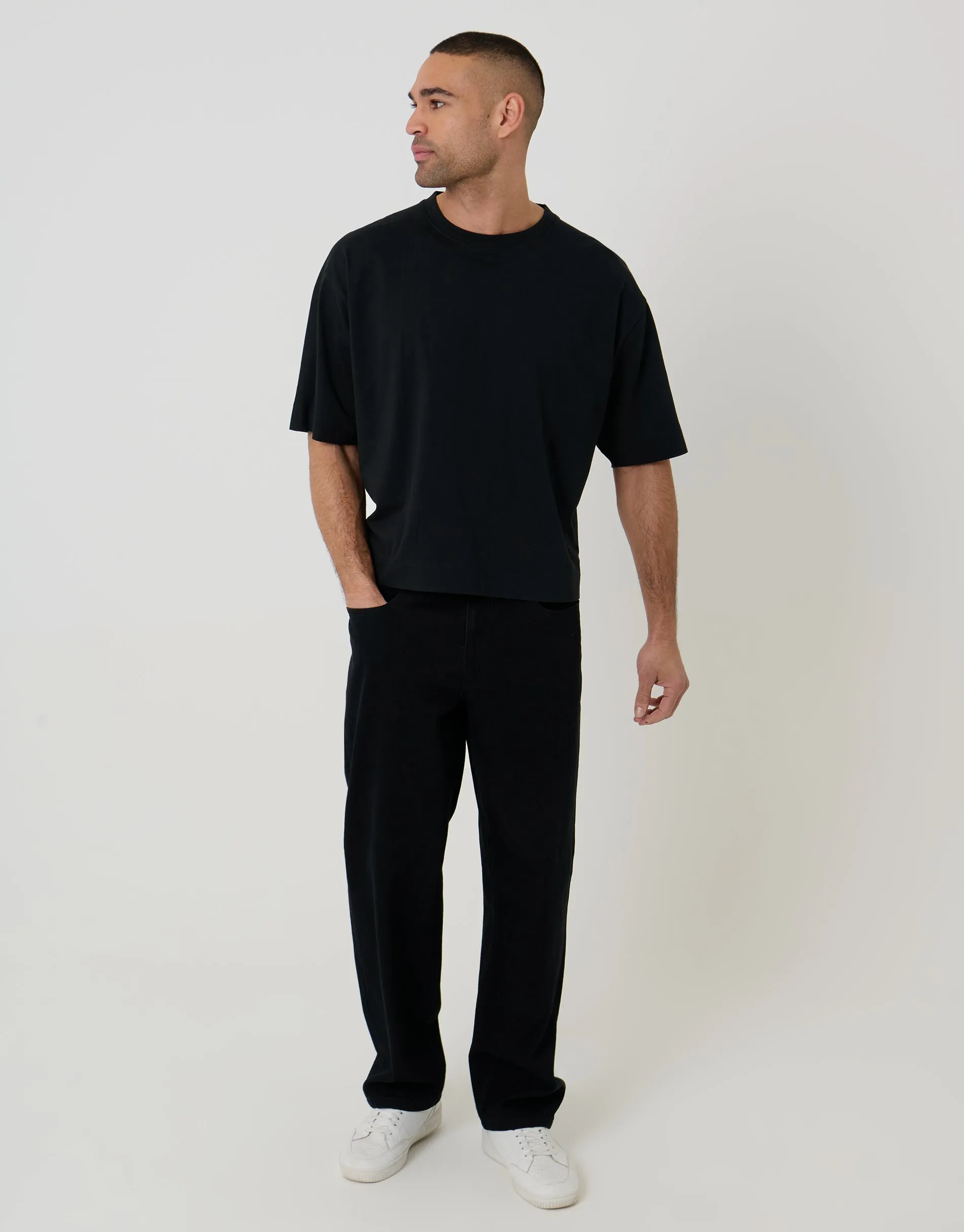 Boxy Relaxed Fit Cotton T-Shirt in Black sold by Threadbare product image thumbnail 3