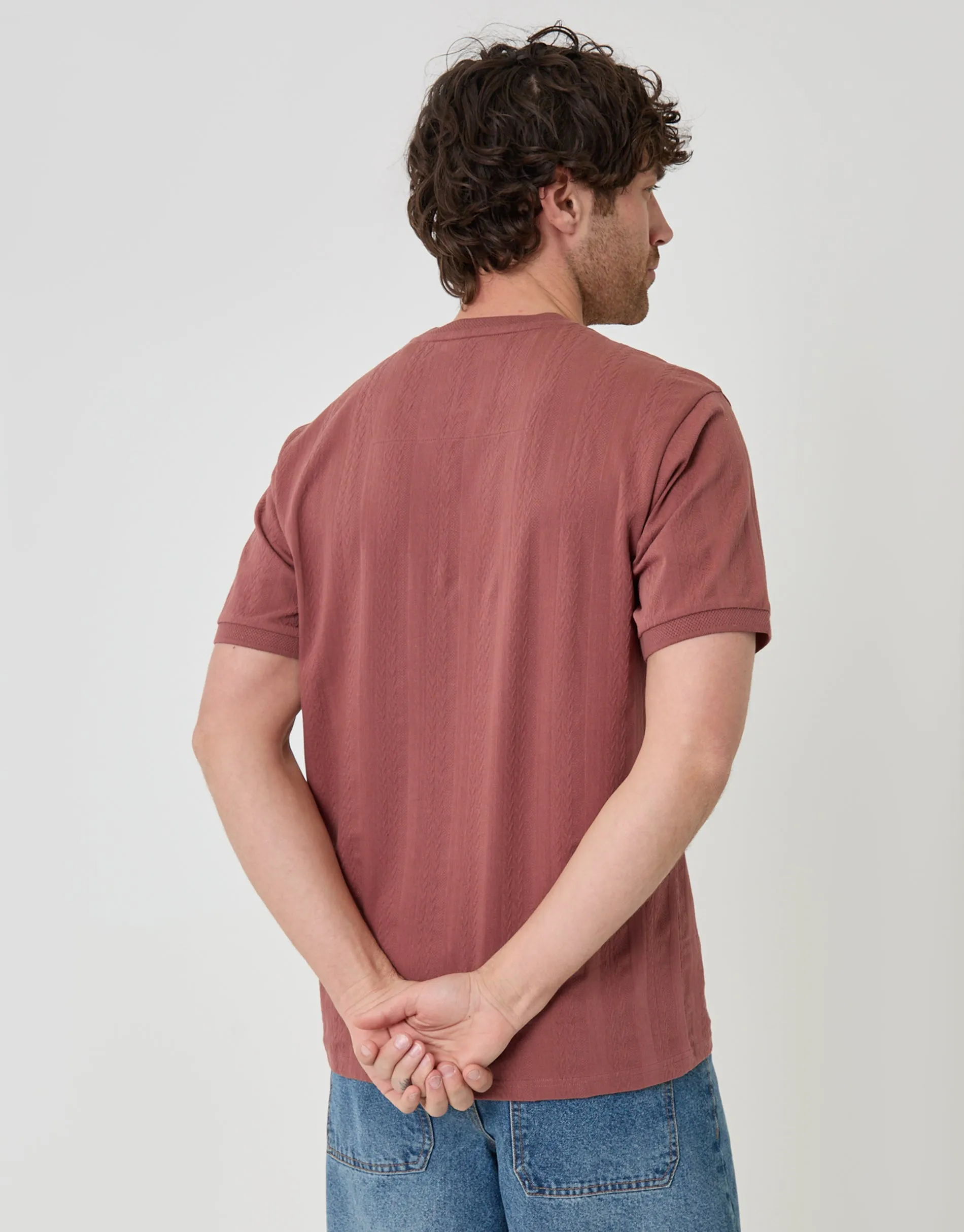 Textured Cotton Crew Neck T-Shirt in Pink sold by Threadbare product image thumbnail 3