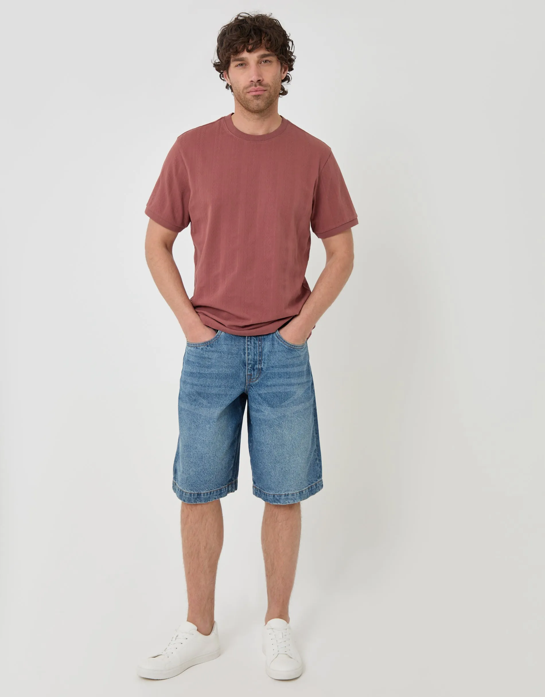 Textured Cotton Crew Neck T-Shirt in Pink sold by Threadbare product image thumbnail 4