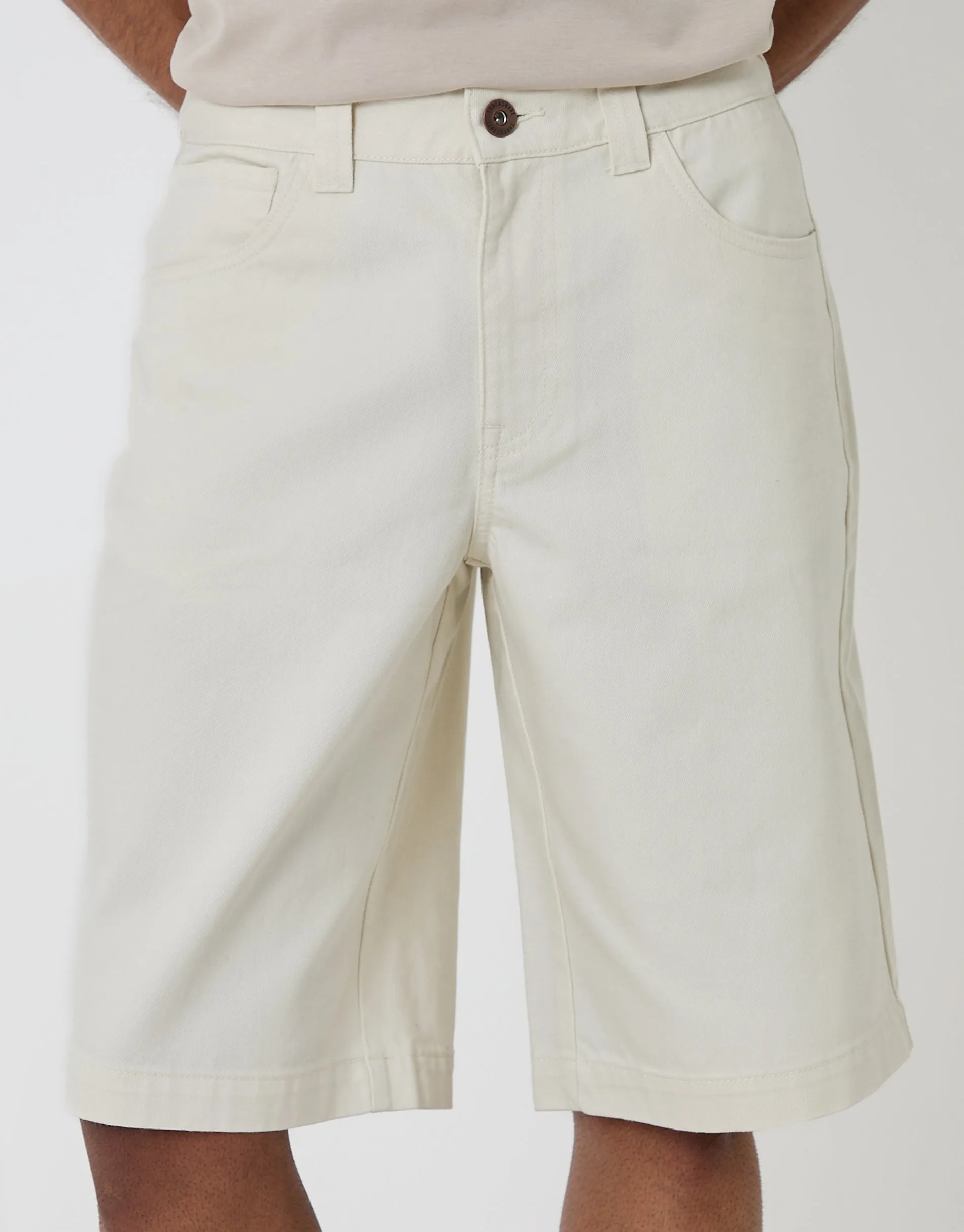 Baggy Fit Denim Shorts in Ecru sold by Threadbare product image thumbnail 4