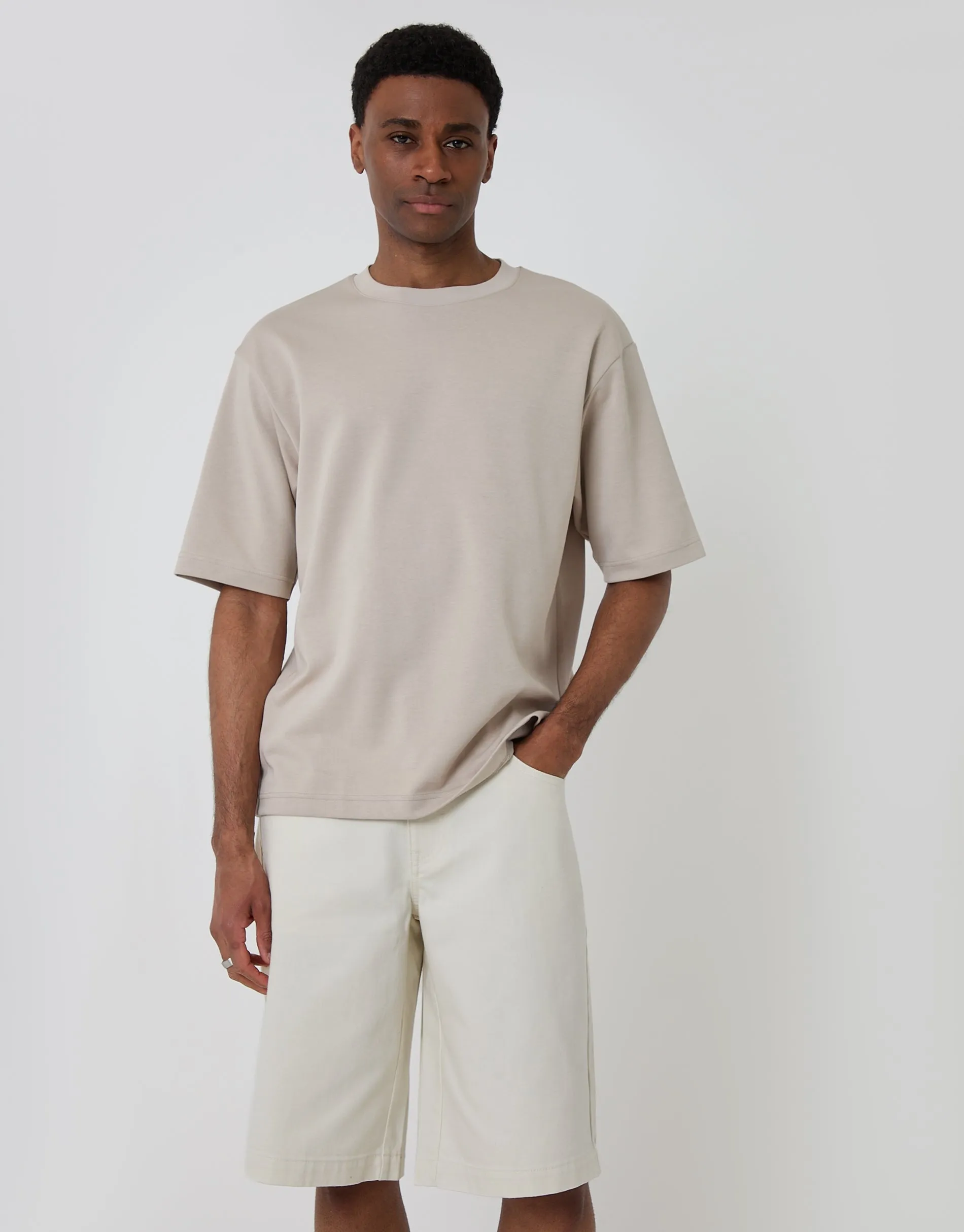Baggy Fit Denim Shorts in Ecru sold by Threadbare