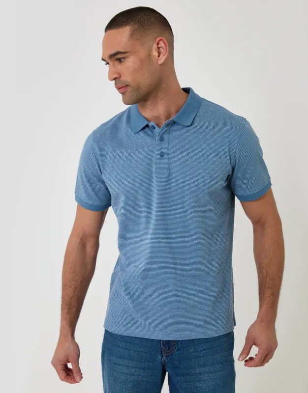 Textured Cotton Polo Shirt in Denim Blue made by Threadbare