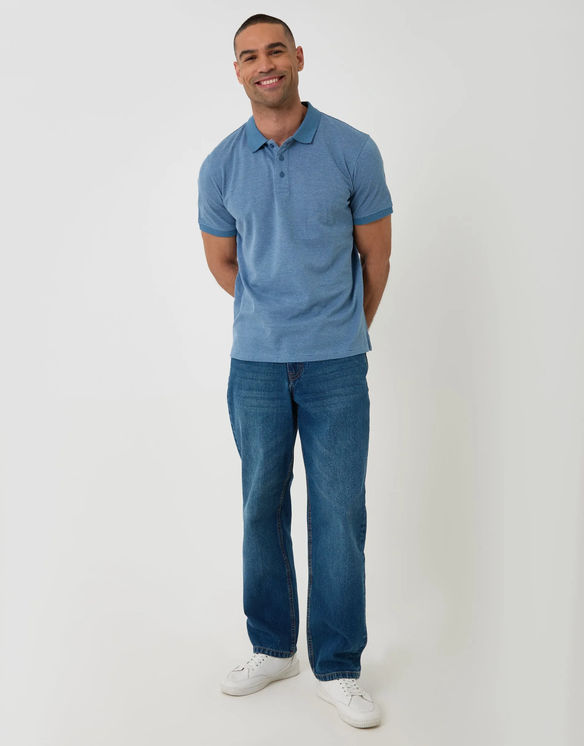 Textured Cotton Polo Shirt in Denim Blue sold by Threadbare product image thumbnail 3