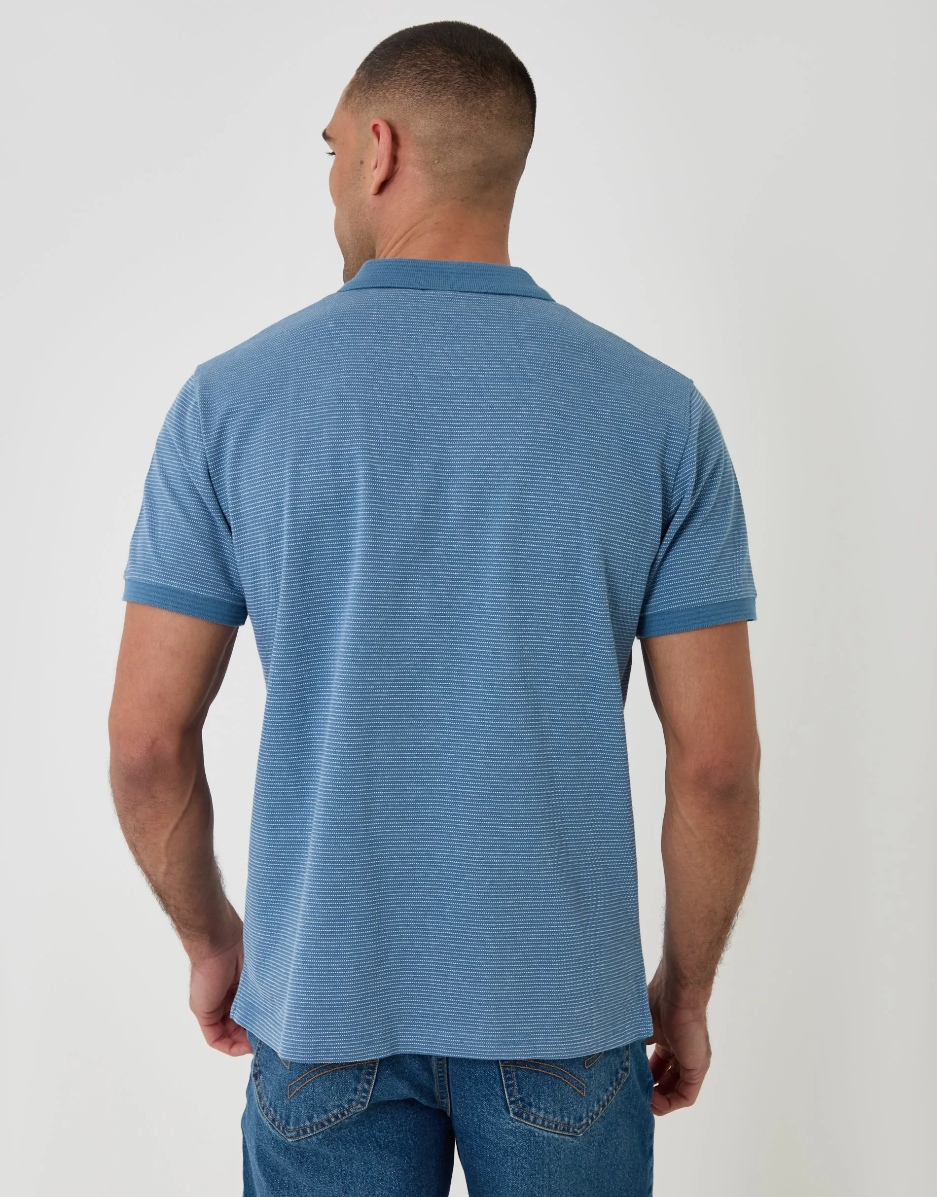 Textured Cotton Polo Shirt in Denim Blue sold by Threadbare product image thumbnail 2