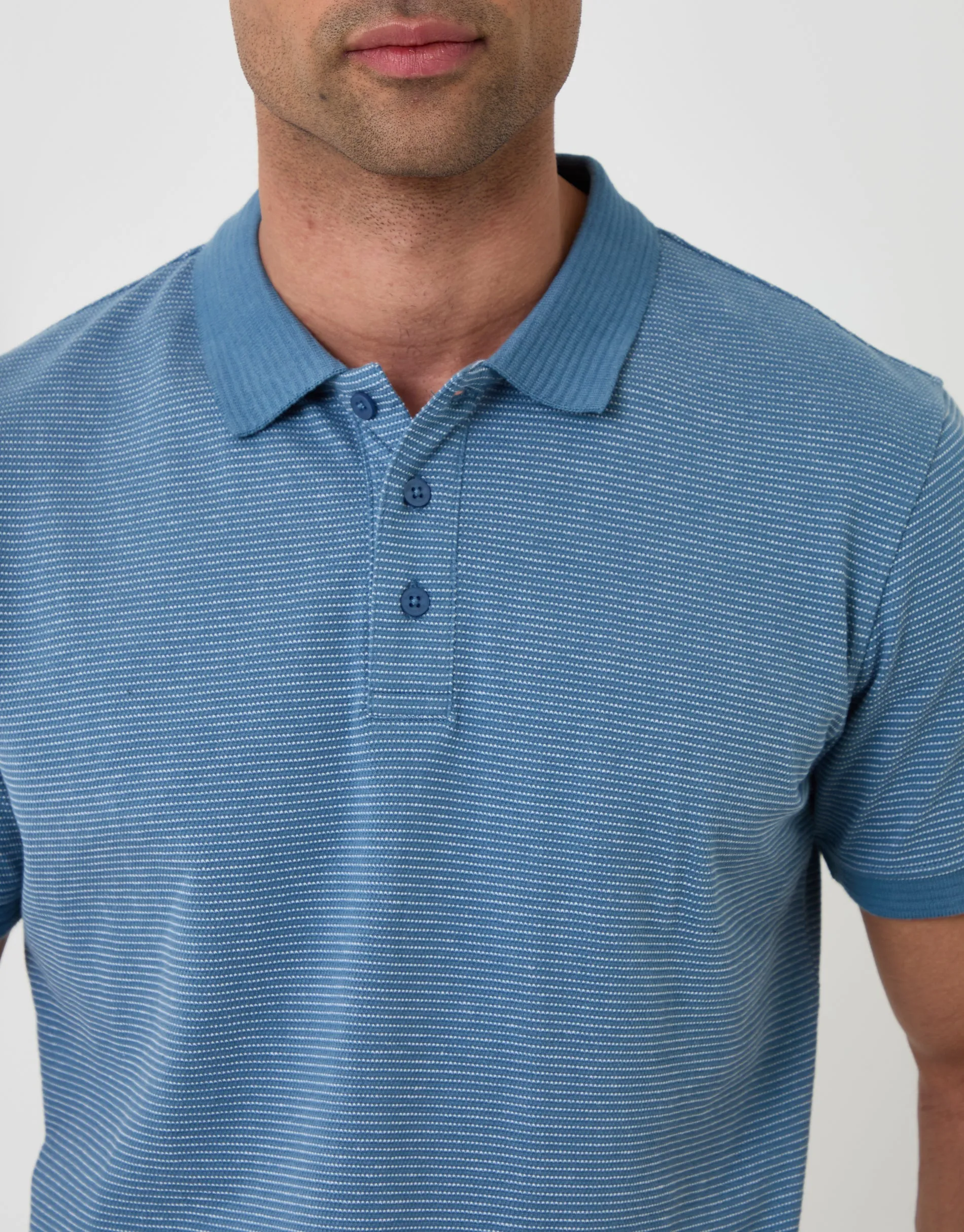 Textured Cotton Polo Shirt in Denim Blue sold by Threadbare product image thumbnail 4