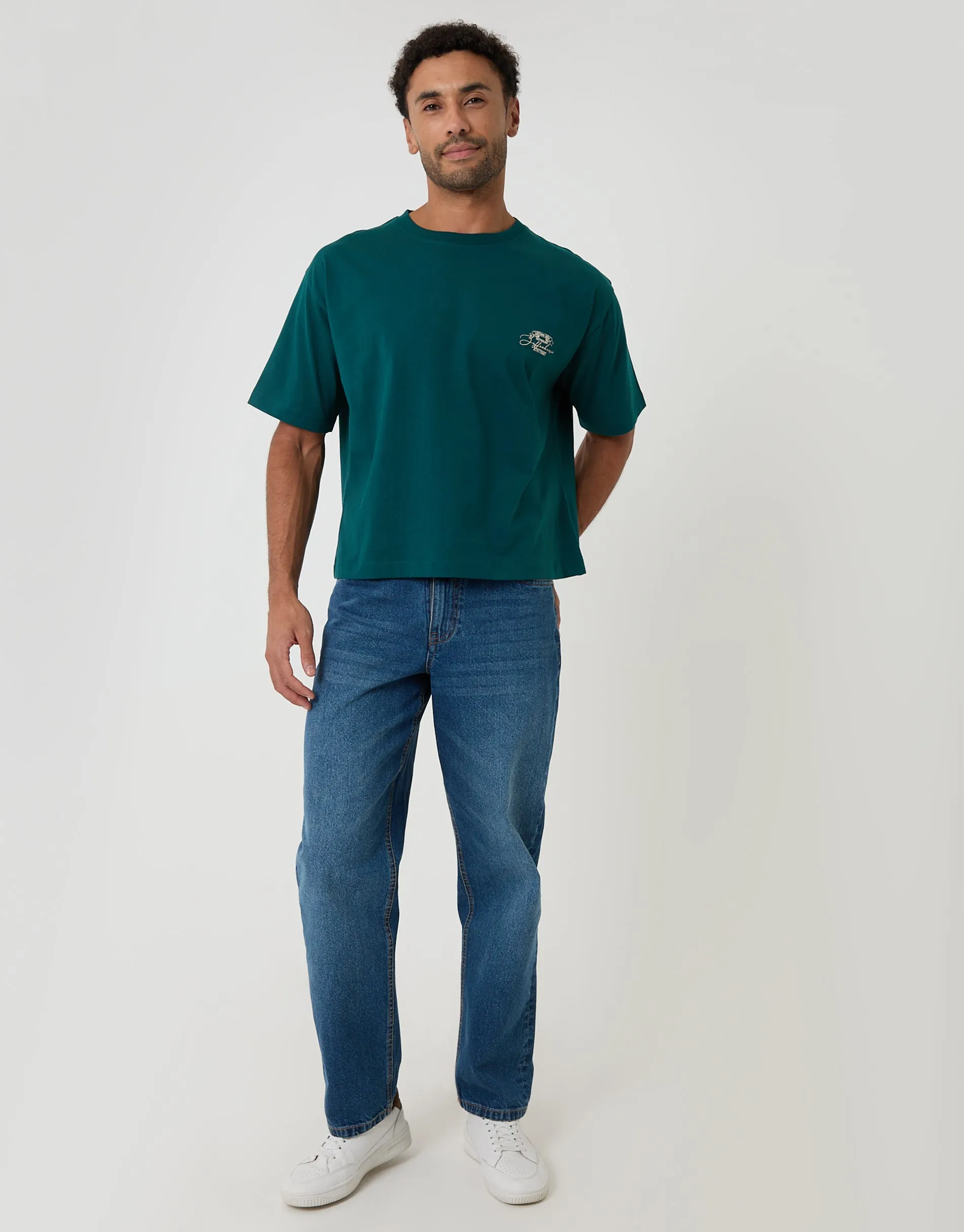 Boxy Fit Stuttgart Print Cotton T-Shirt in Teal Green sold by Threadbare product image thumbnail 3