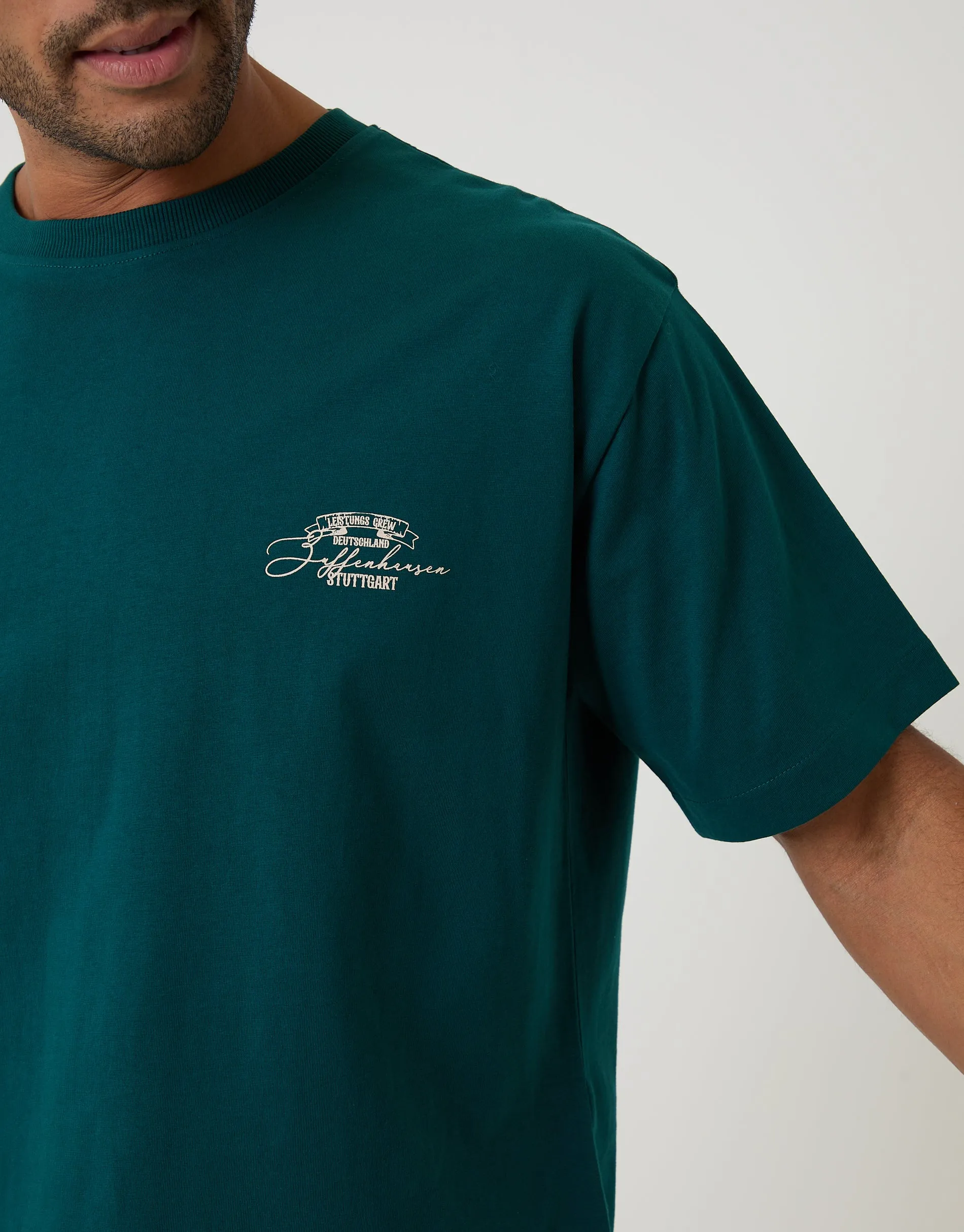 Boxy Fit Stuttgart Print Cotton T-Shirt in Teal Green sold by Threadbare product image thumbnail 4