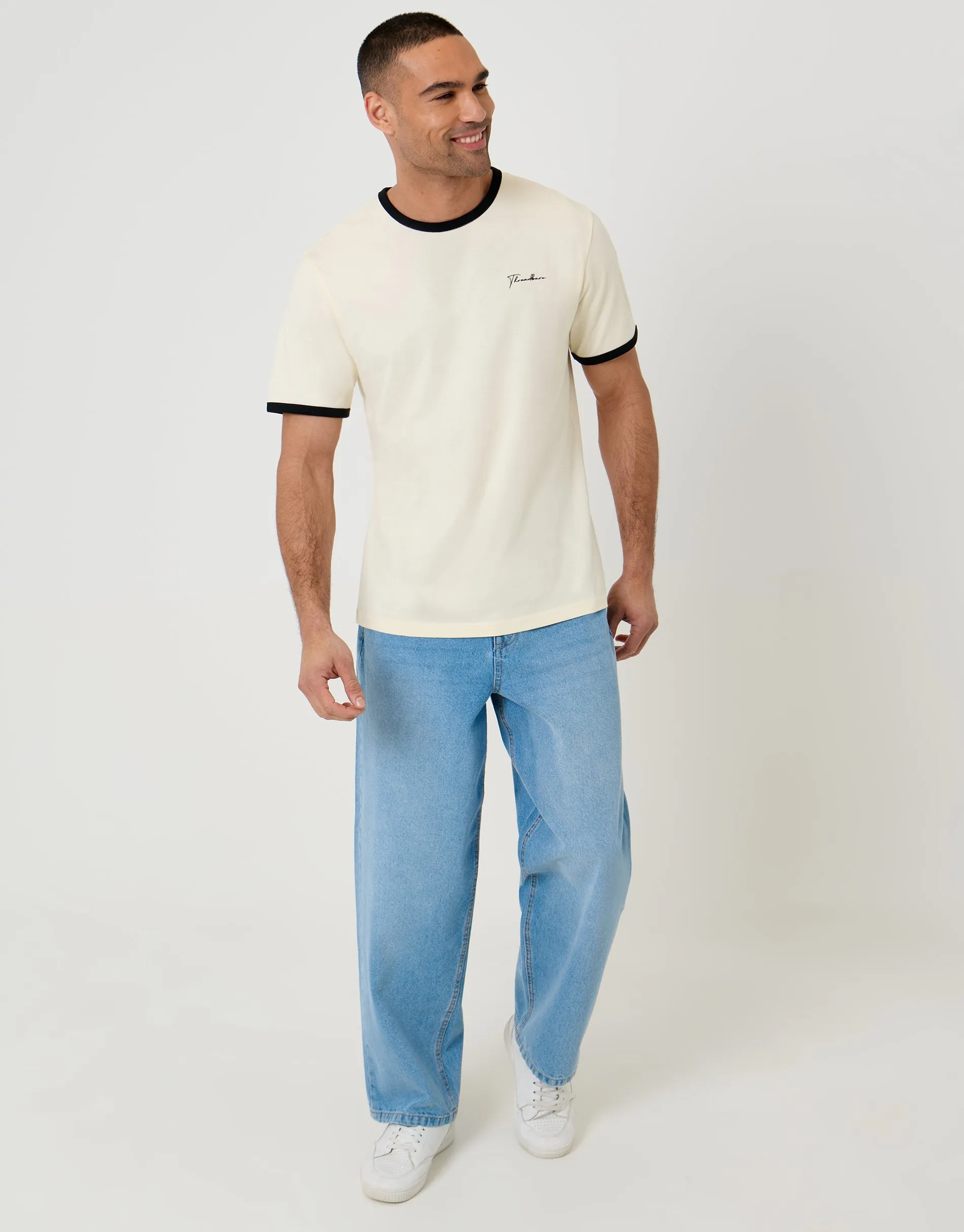 Script Cotton Ringer T-Shirt in Off White sold by Threadbare product image thumbnail 3