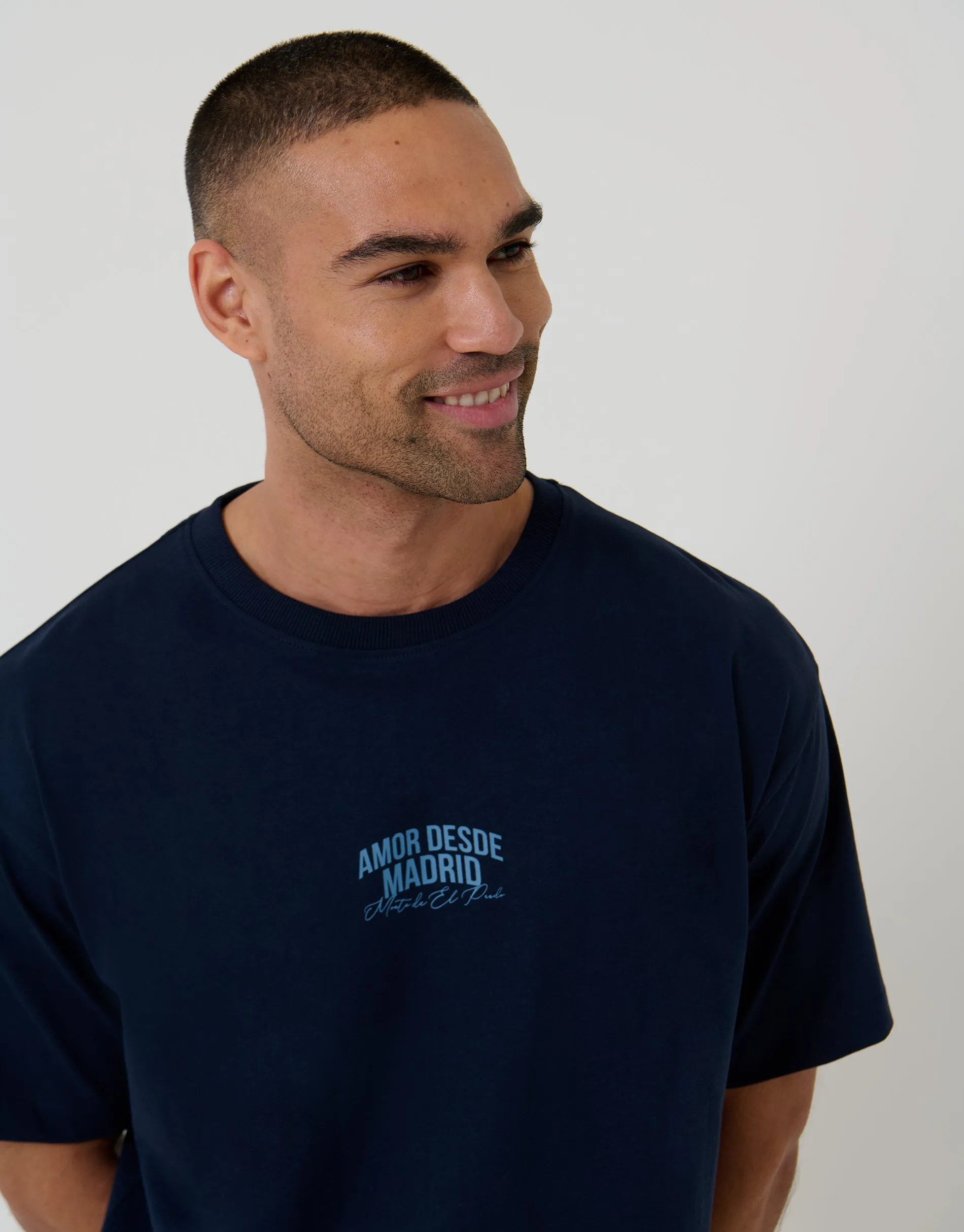 Boxy Fit Madrid Print Cotton T-Shirt in Navy sold by Threadbare product image thumbnail 4