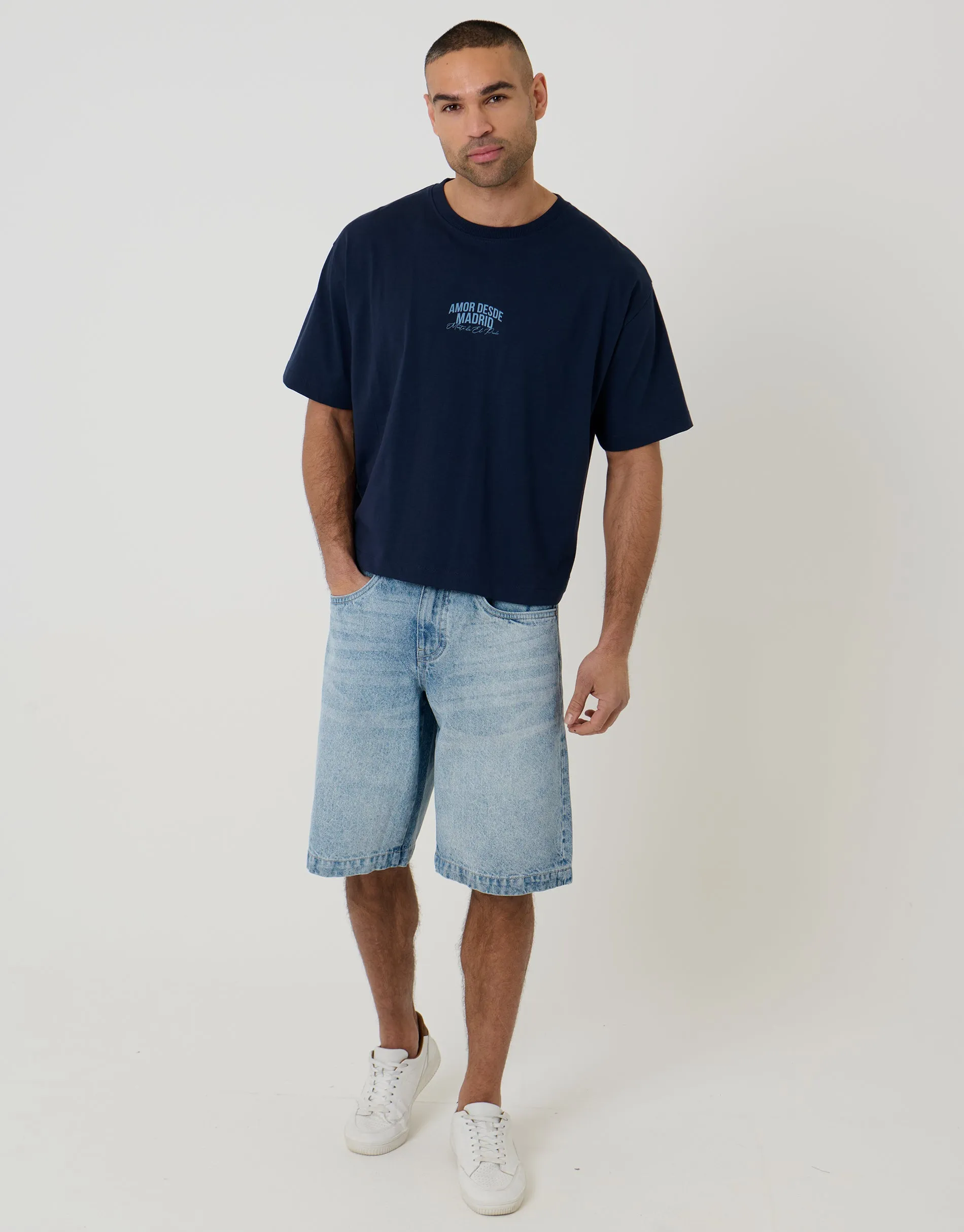 Boxy Fit Madrid Print Cotton T-Shirt in Navy sold by Threadbare product image thumbnail 3