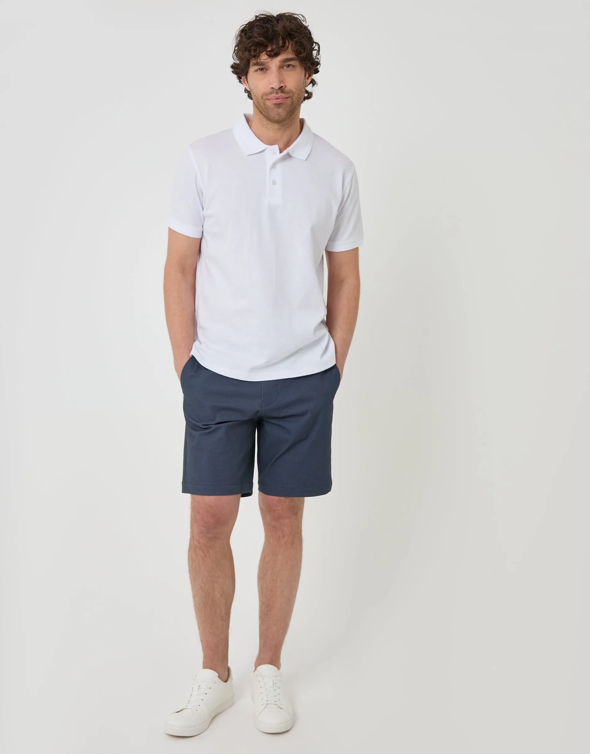 Textured Cotton Polo Shirt in White sold by Threadbare product image thumbnail 4