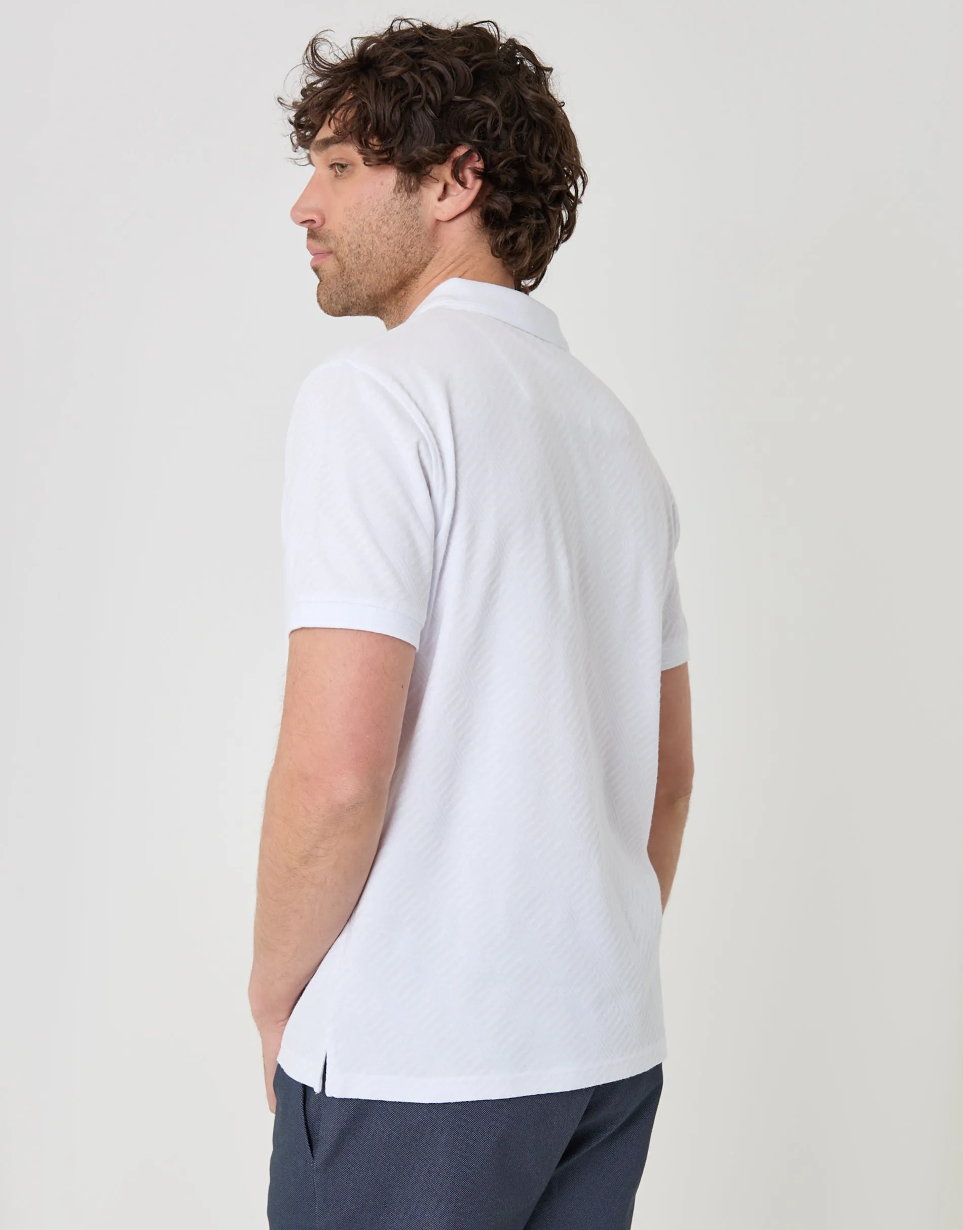 Textured Cotton Polo Shirt in White sold by Threadbare product image thumbnail 3