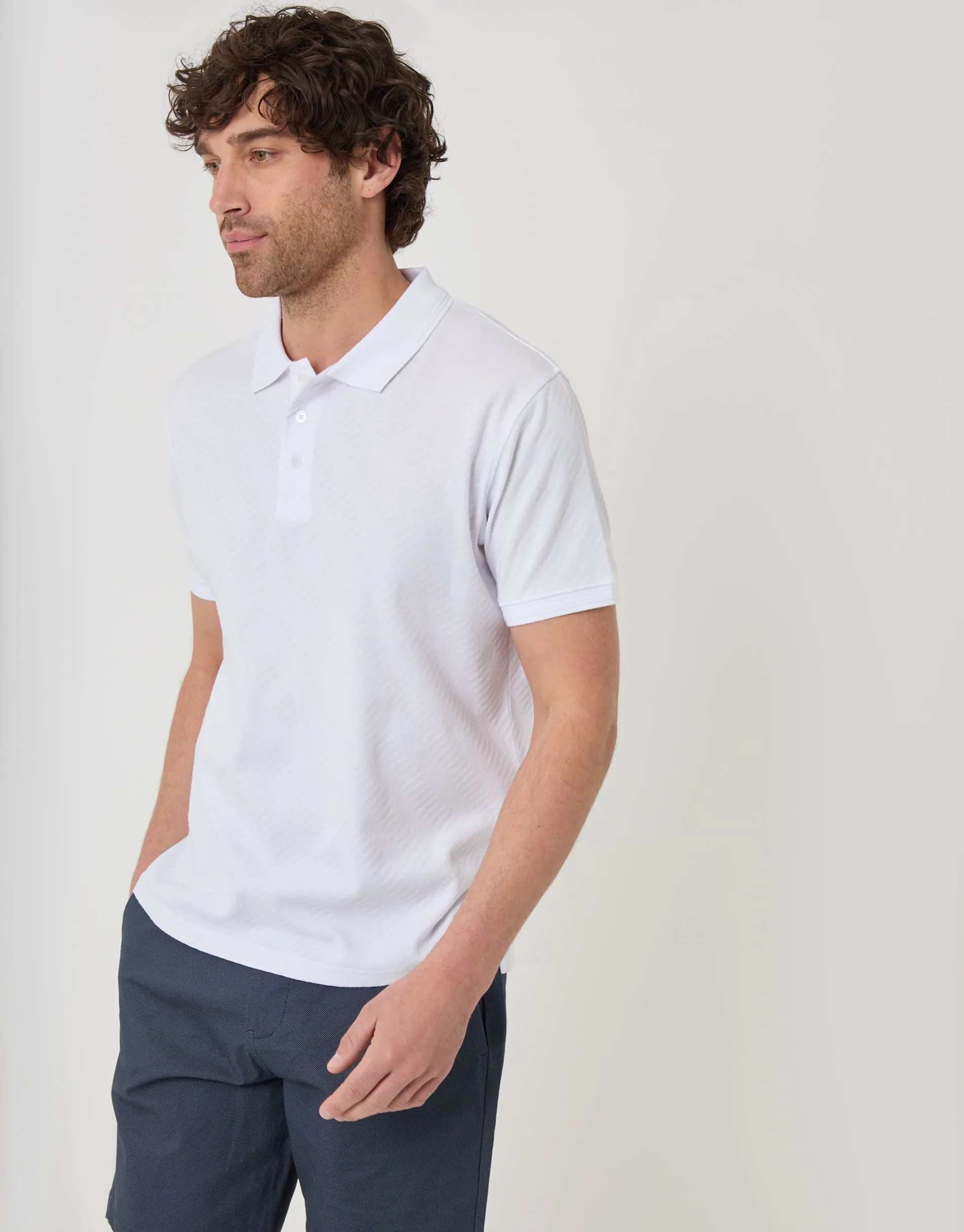 Textured Cotton Polo Shirt in White sold by Threadbare product image thumbnail 2