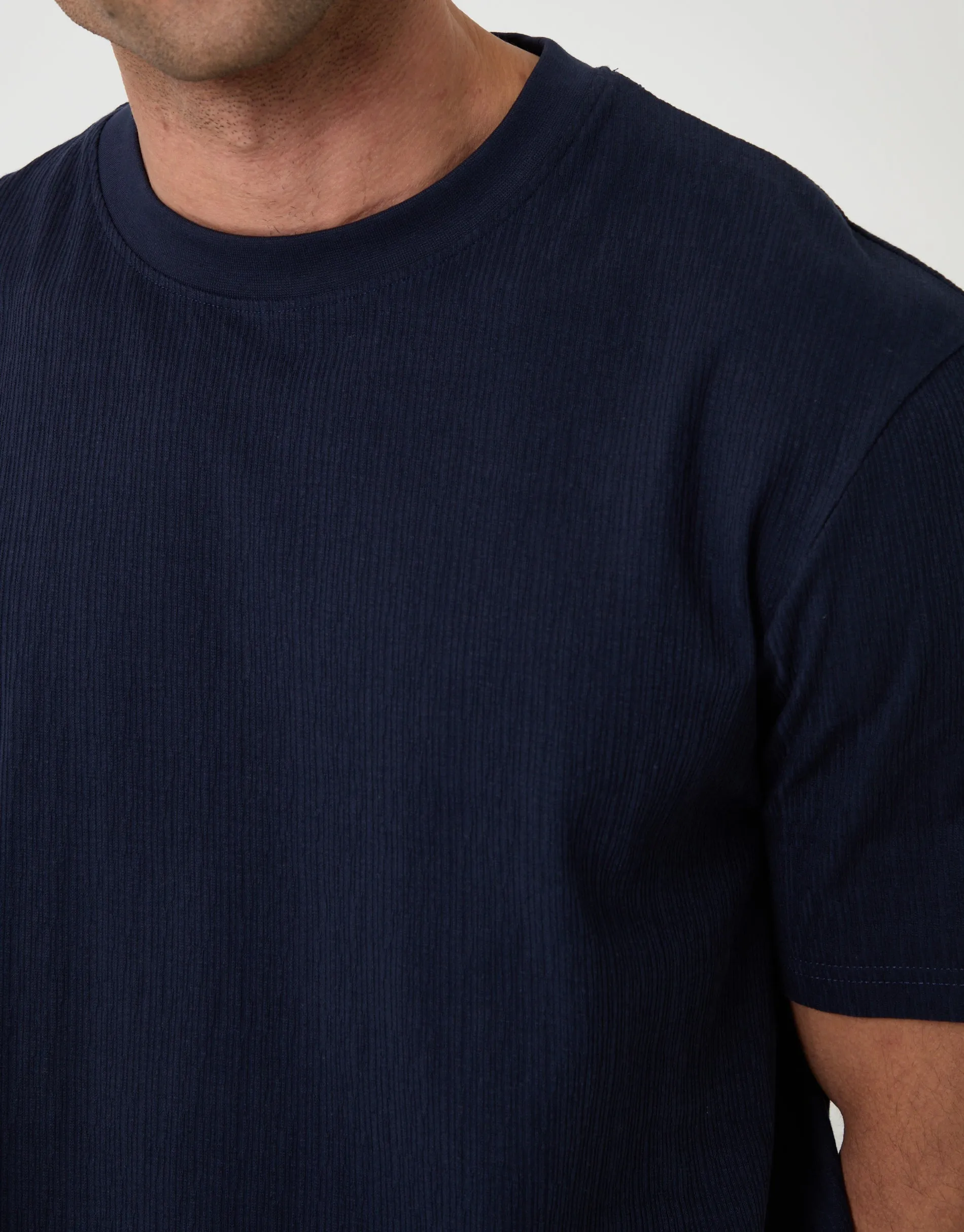 Relaxed Fit Cotton Textured T-Shirt in Navy sold by Threadbare product image thumbnail 4