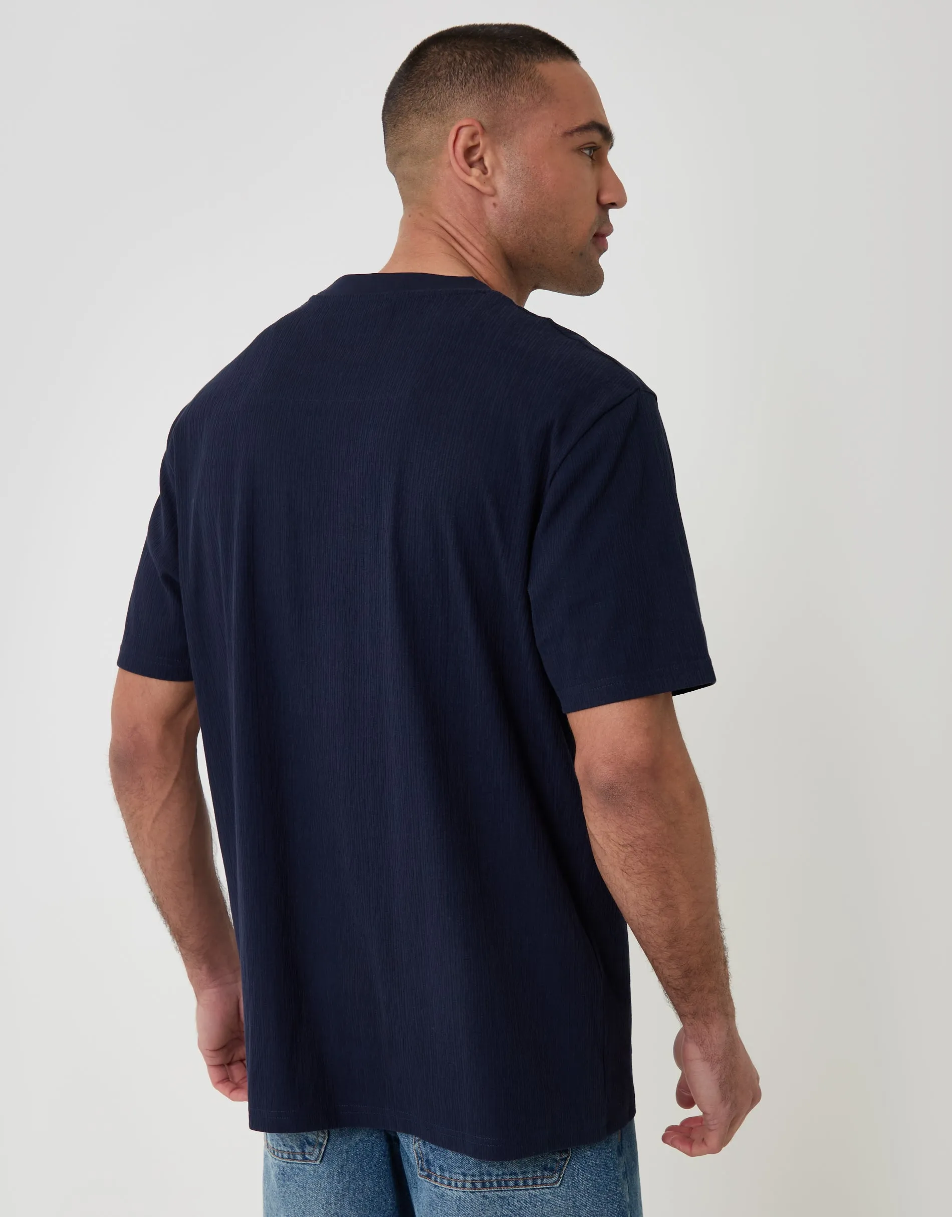 Relaxed Fit Cotton Textured T-Shirt in Navy sold by Threadbare product image thumbnail 2