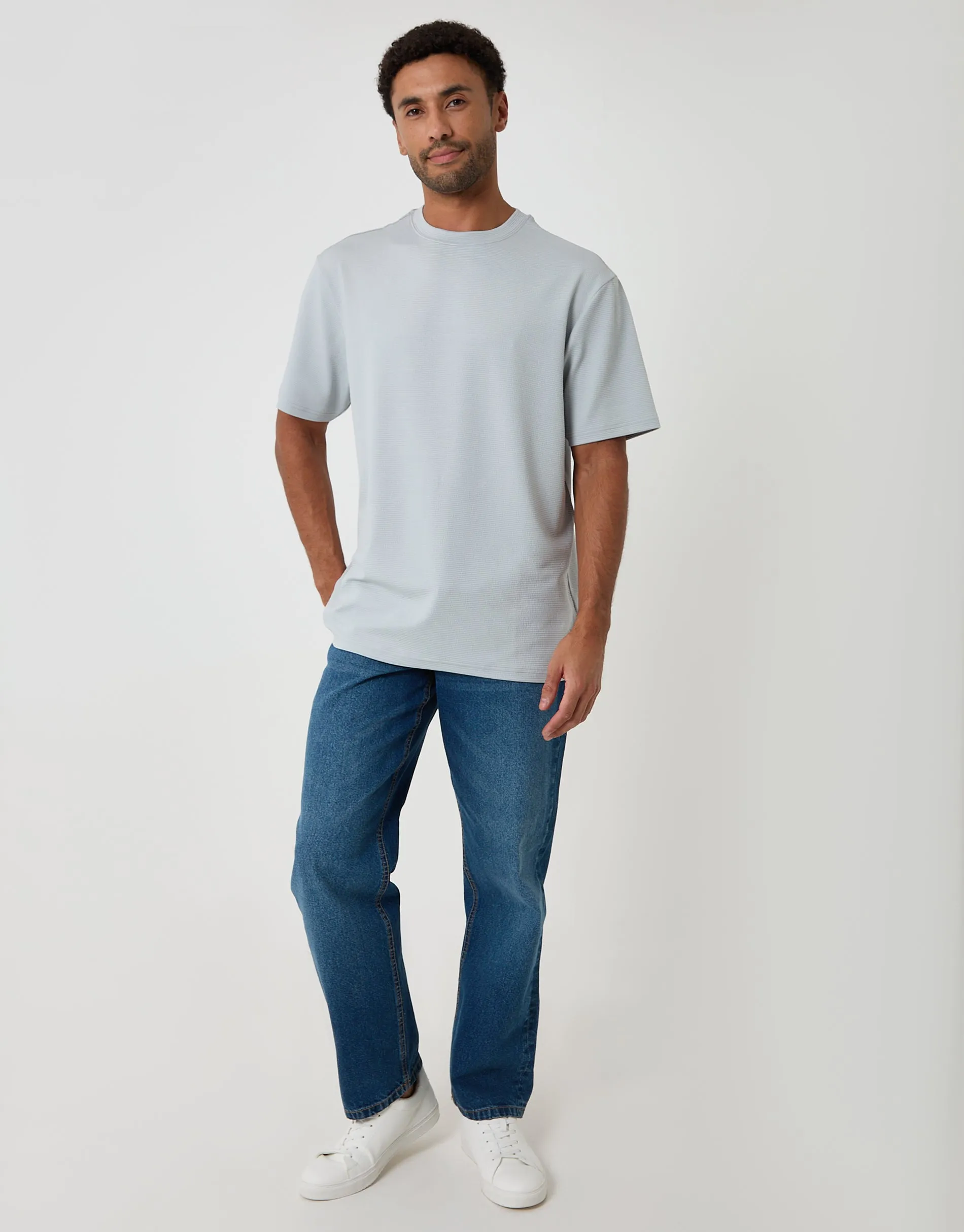 Relaxed Fit Cotton Textured T-Shirt in Grey sold by Threadbare product image thumbnail 3