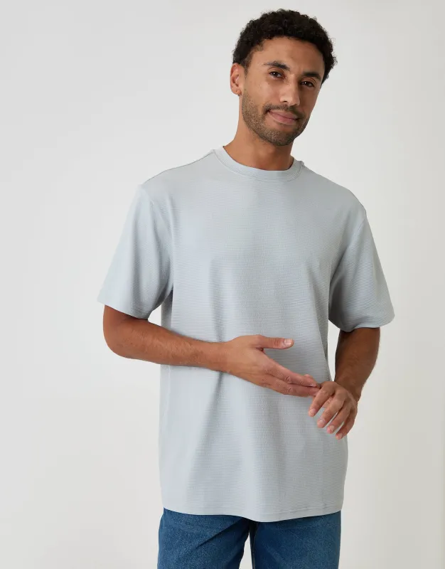 Relaxed Fit Cotton Textured T-Shirt in Grey made by Threadbare