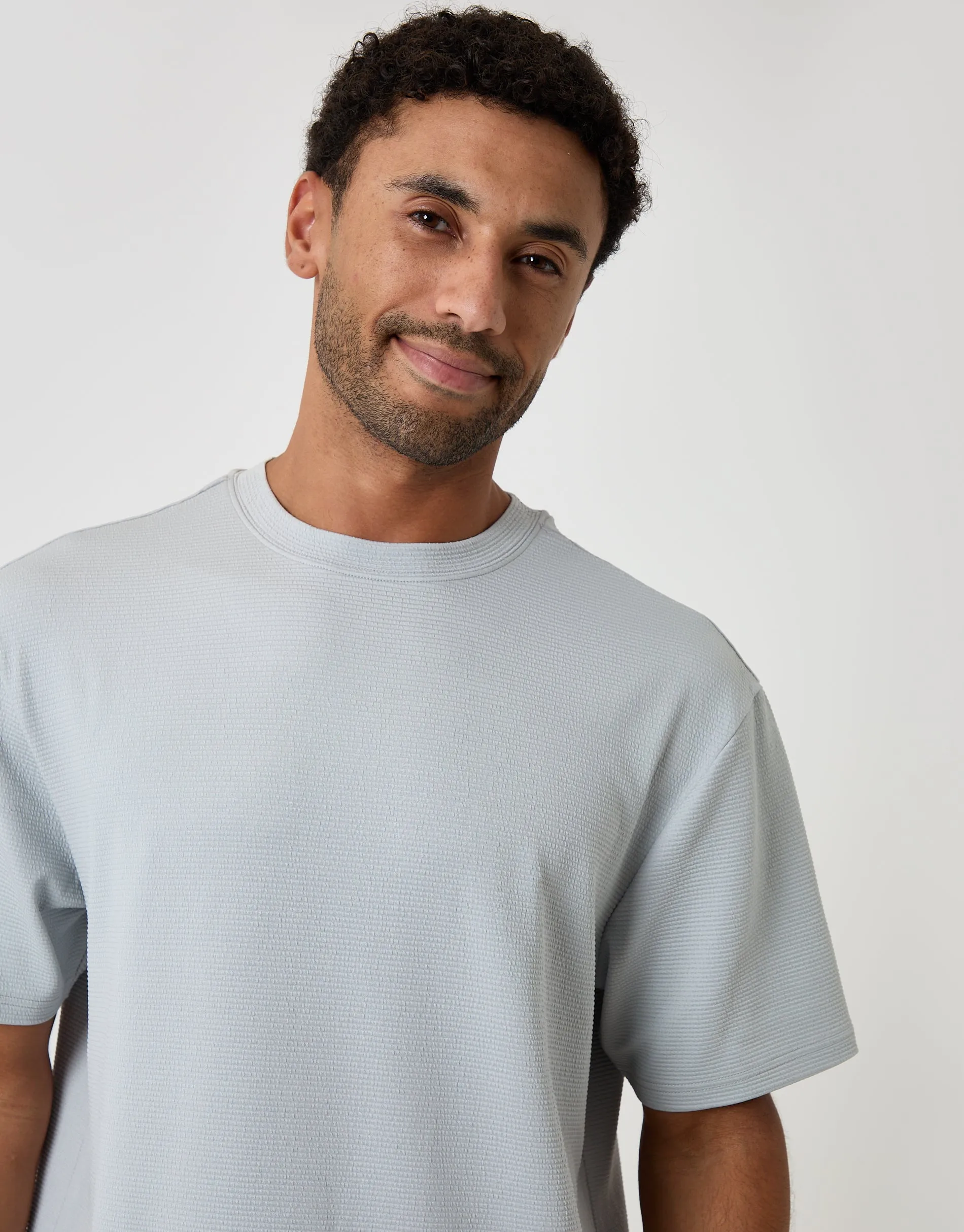 Relaxed Fit Cotton Textured T-Shirt in Grey sold by Threadbare product image thumbnail 4