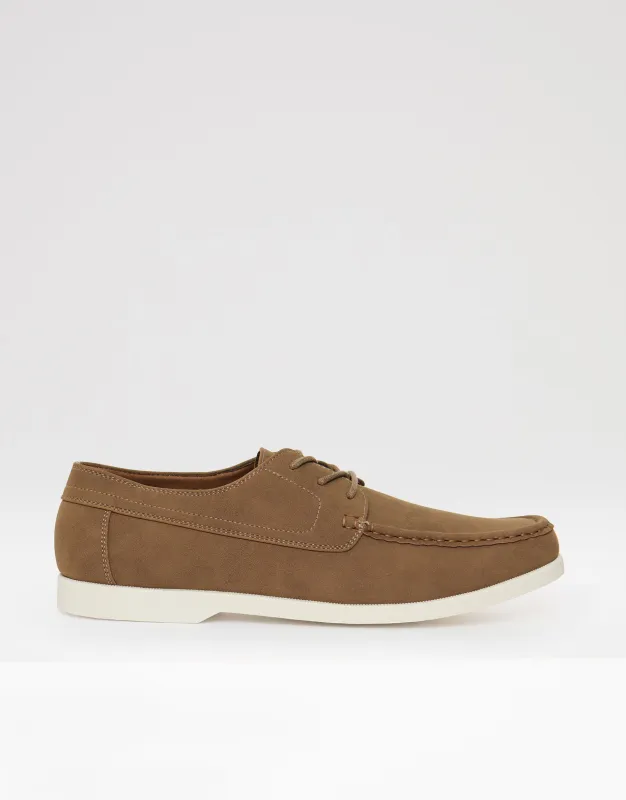 Faux Suede Boat Shoes in Taupe made by Threadbare