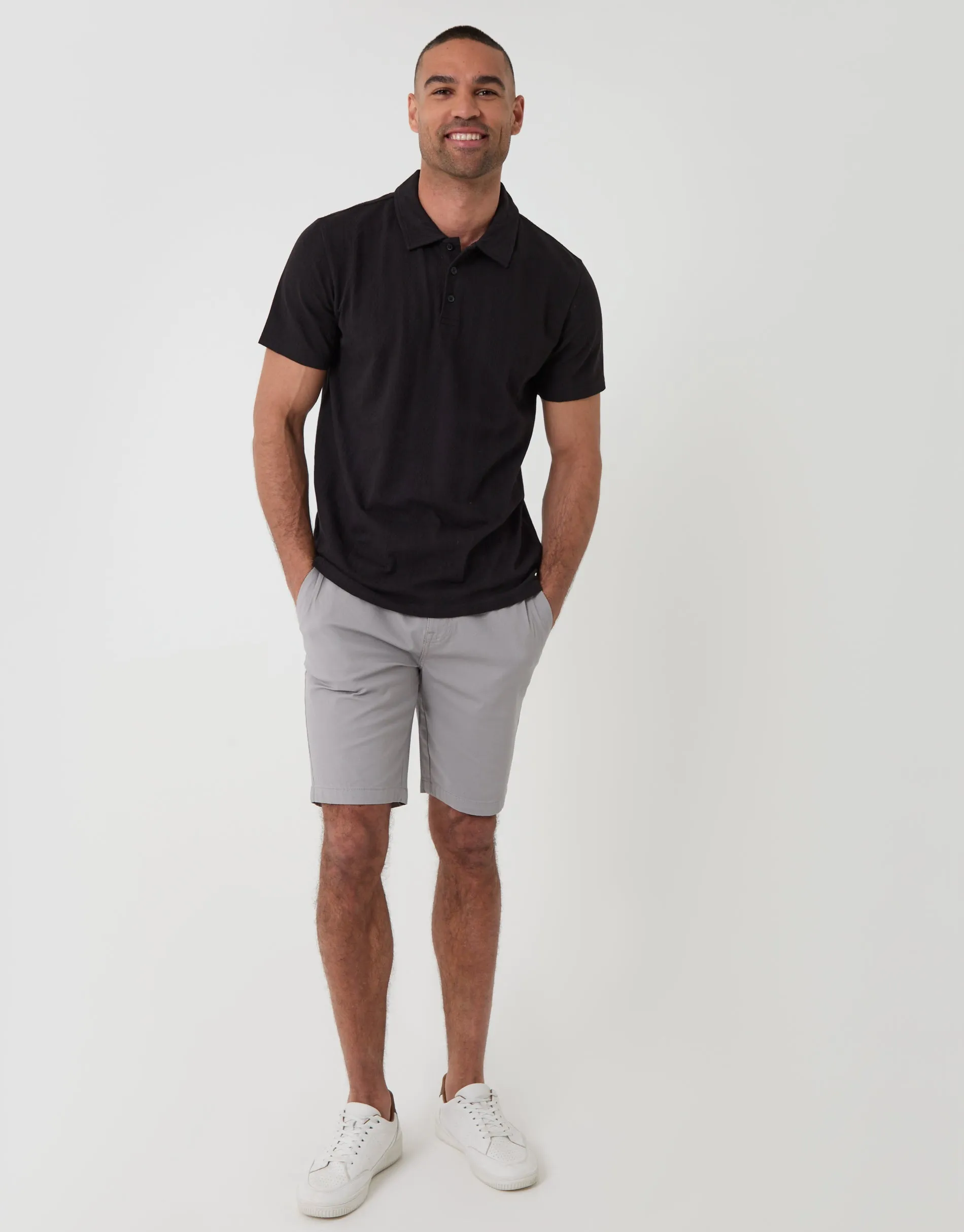 Textured Cotton Polo Shirt in Black sold by Threadbare product image thumbnail 4