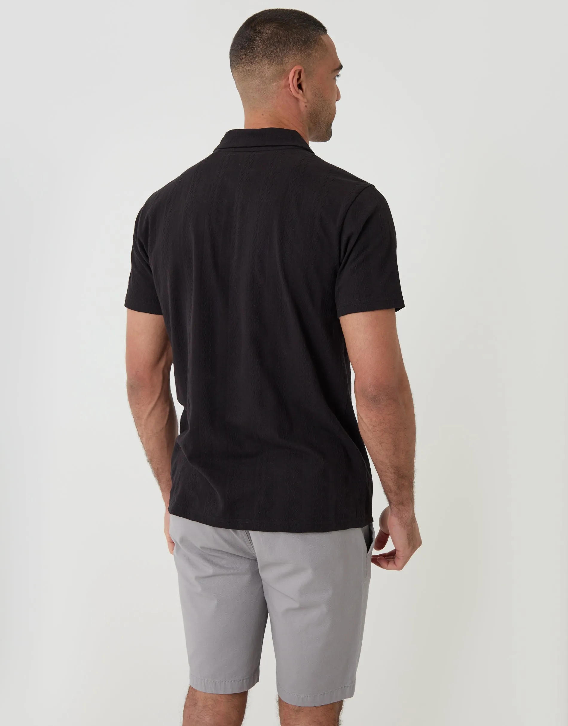 Textured Cotton Polo Shirt in Black sold by Threadbare product image thumbnail 3