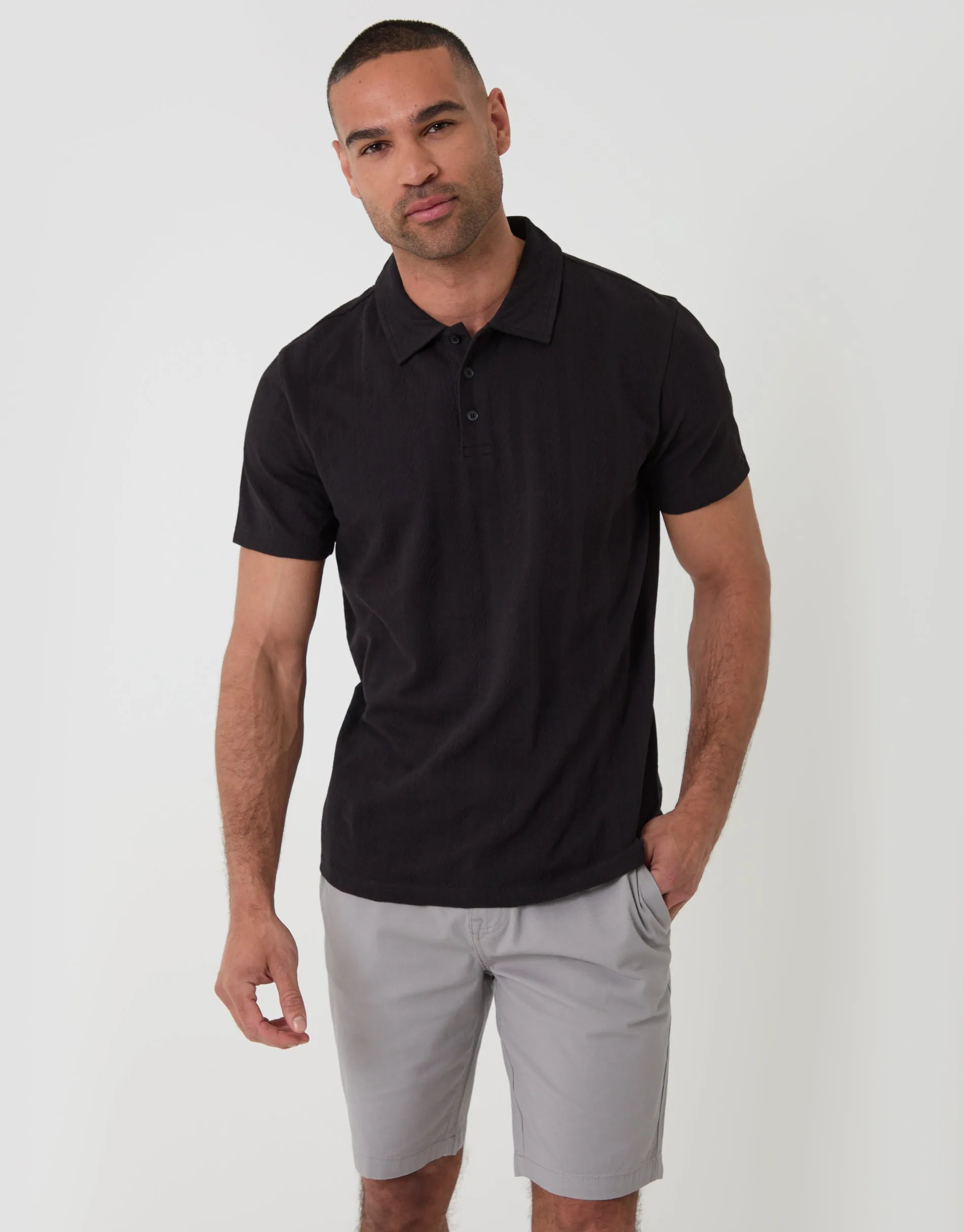 Textured Cotton Polo Shirt in Black sold by Threadbare product image thumbnail 2
