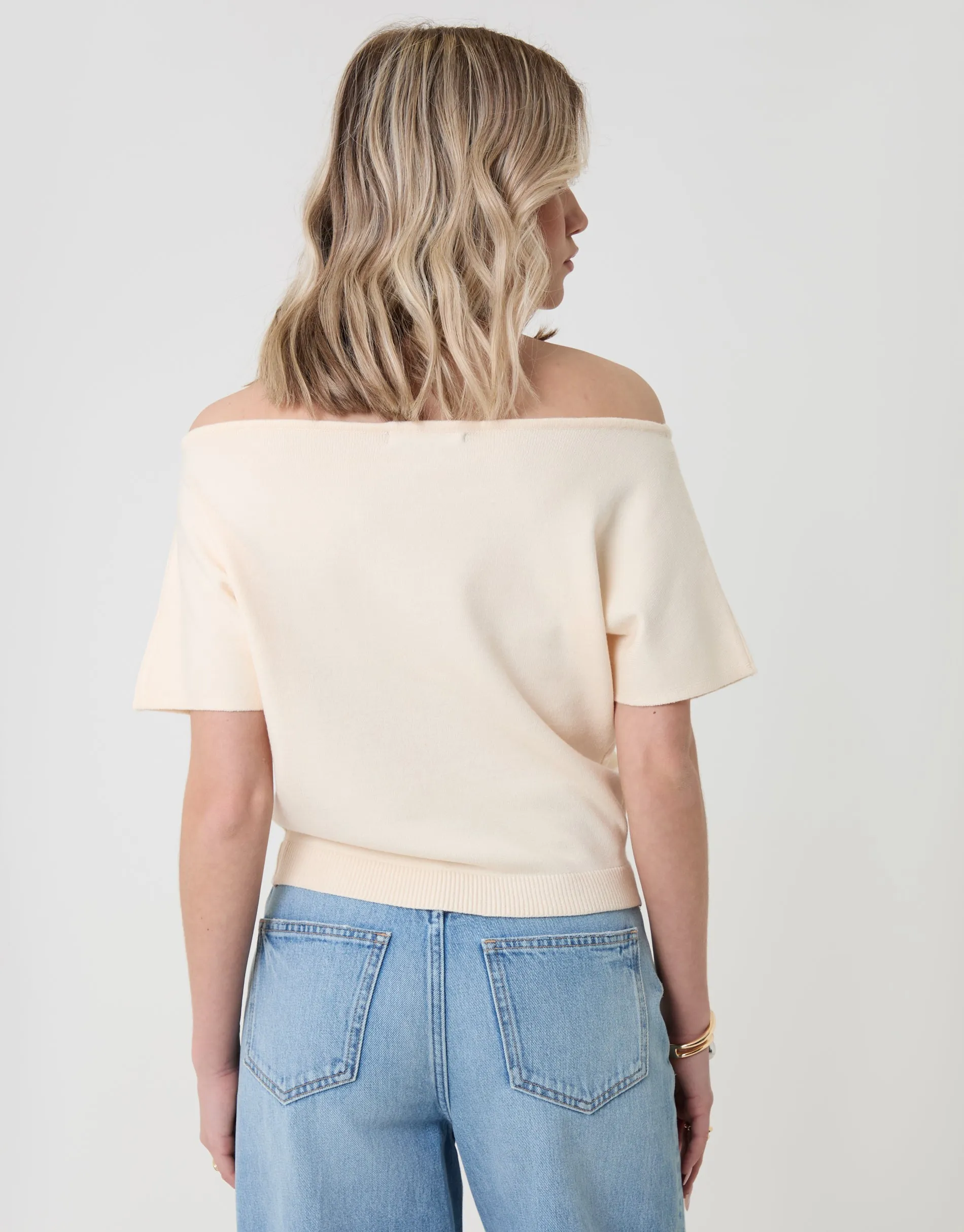 Short Sleeve Slash Neck Jumper in Cream sold by Threadbare product image thumbnail 2