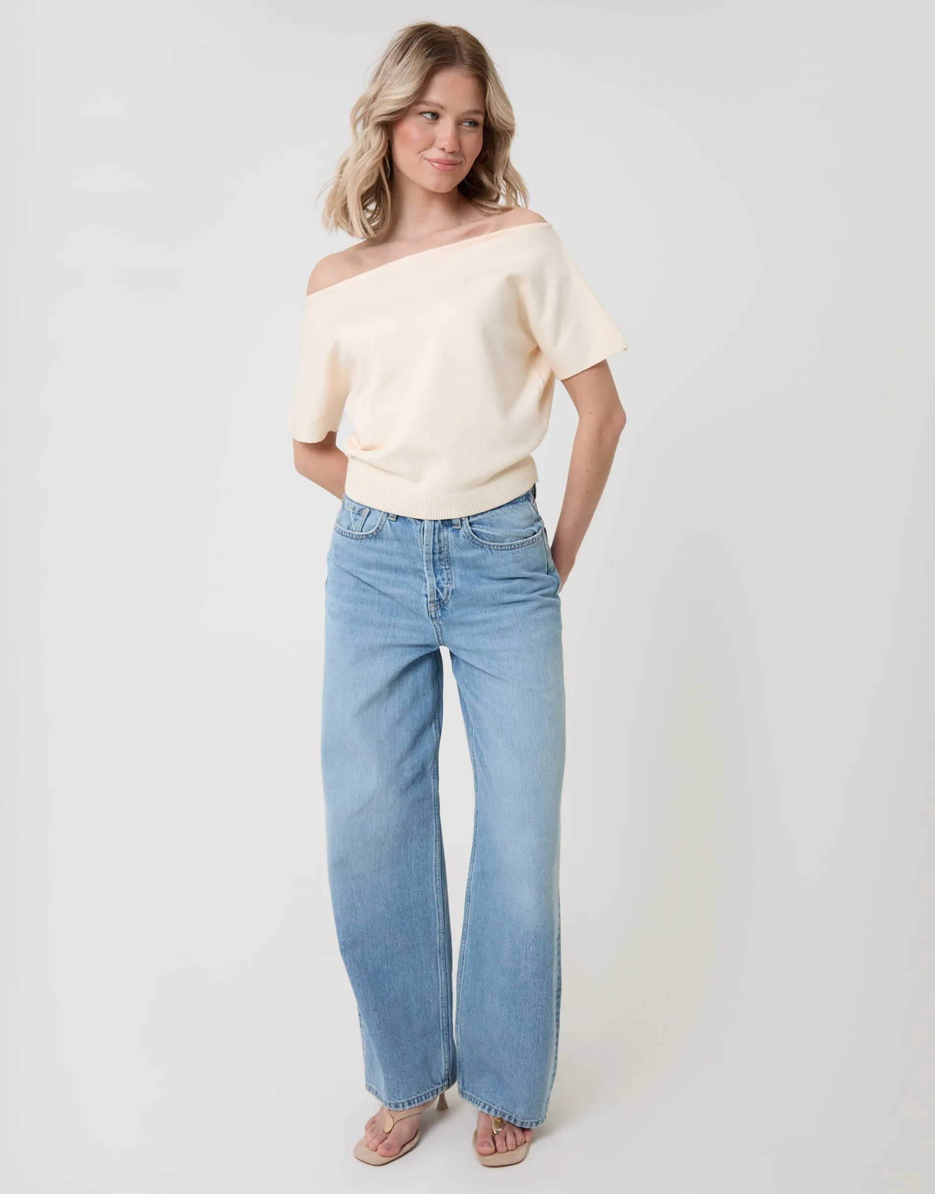 Short Sleeve Slash Neck Jumper in Cream sold by Threadbare product image thumbnail 3