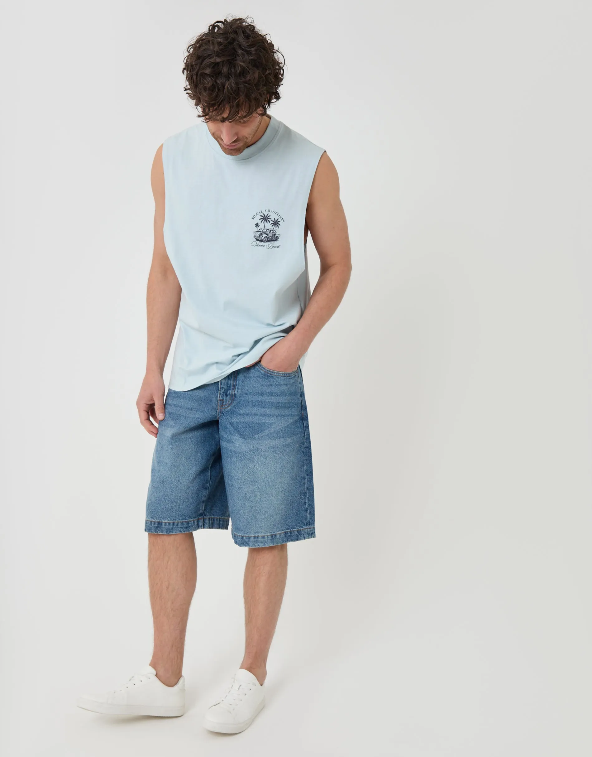 Relaxed Fit Playa Cotton Vest in Blue sold by Threadbare product image thumbnail 3