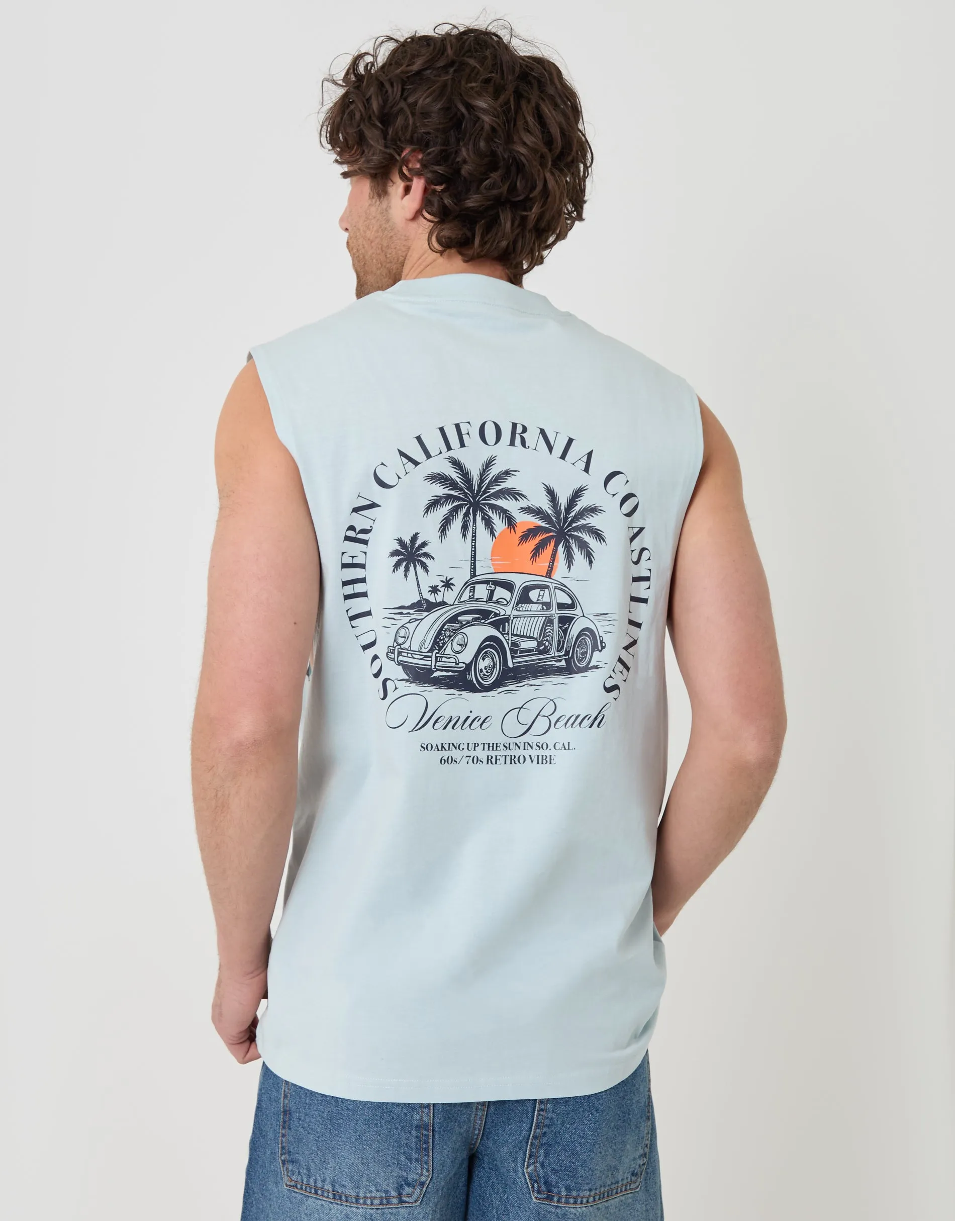 Relaxed Fit Playa Cotton Vest in Blue sold by Threadbare product image thumbnail 2