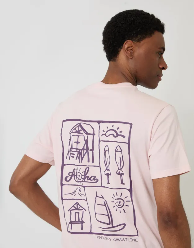 Aloha Cotton Crew Neck T-Shirt in Pink made by Threadbare