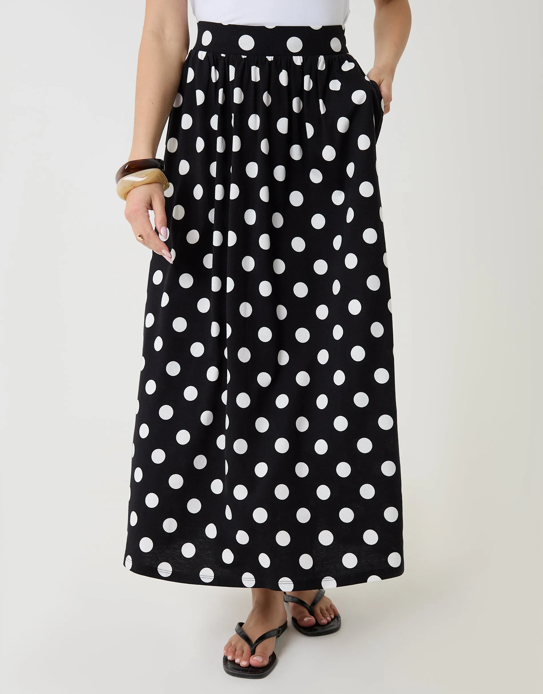 Pure Cotton A-Line Maxi Skirt in Mono Polka Dot sold by Threadbare product image thumbnail 2