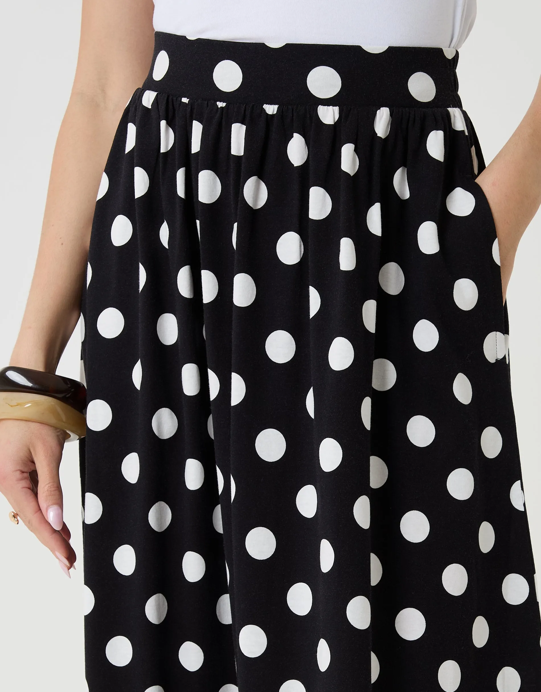 Pure Cotton A-Line Maxi Skirt in Mono Polka Dot sold by Threadbare product image thumbnail 4