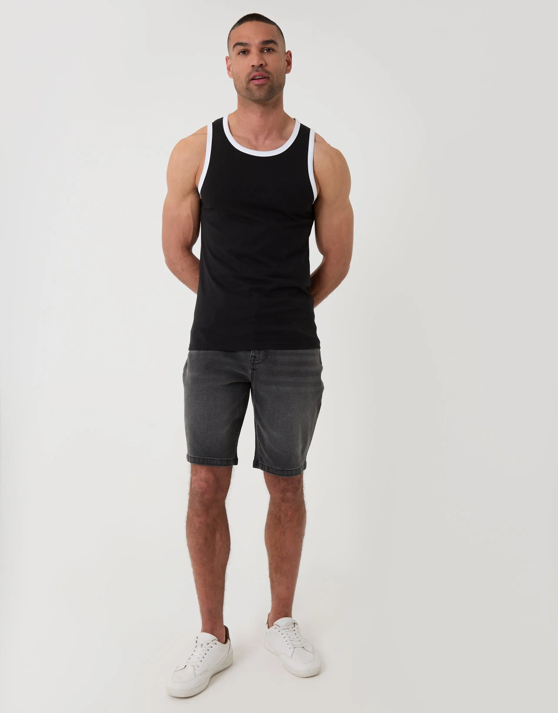 Cotton Ringer Vest in Black sold by Threadbare product image thumbnail 3