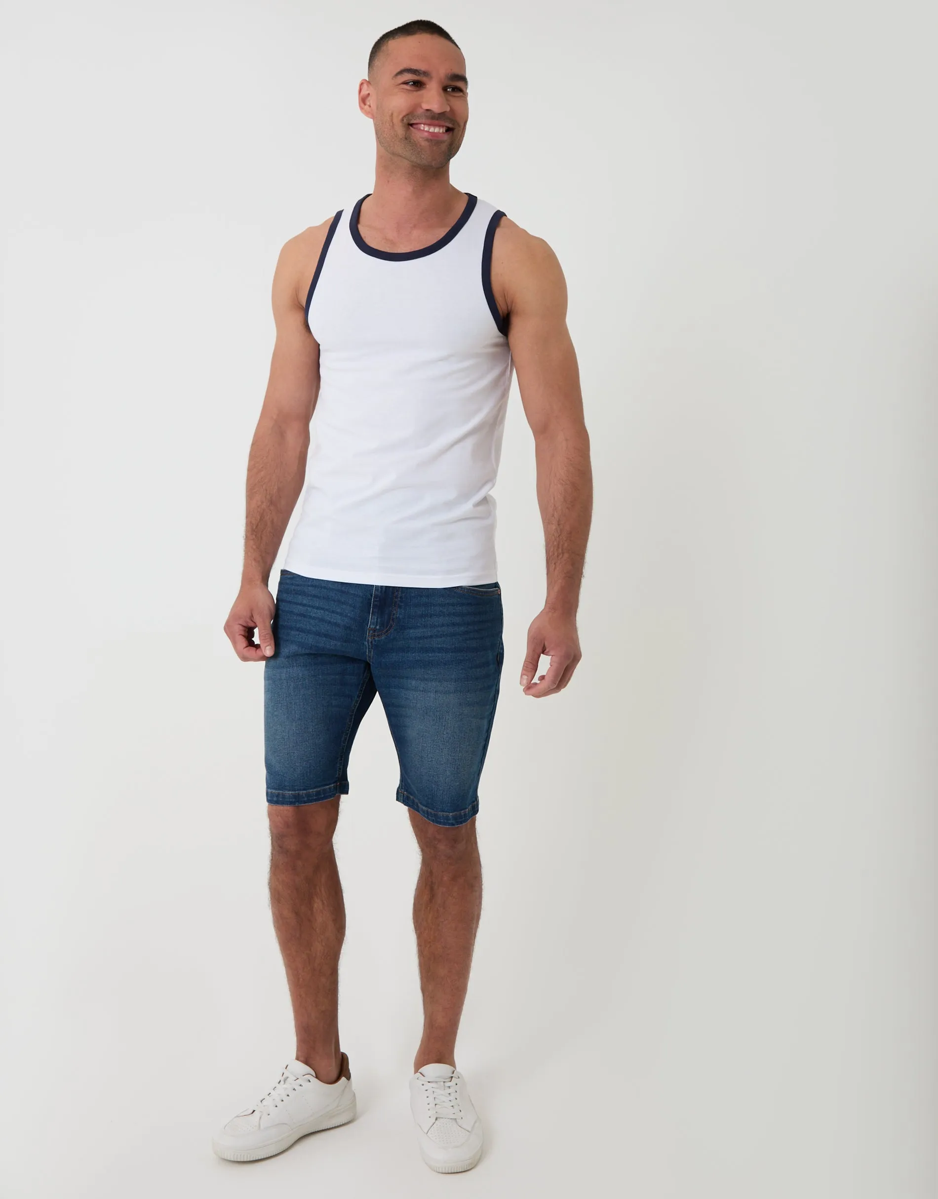 Cotton Ringer Vest in White sold by Threadbare product image thumbnail 3