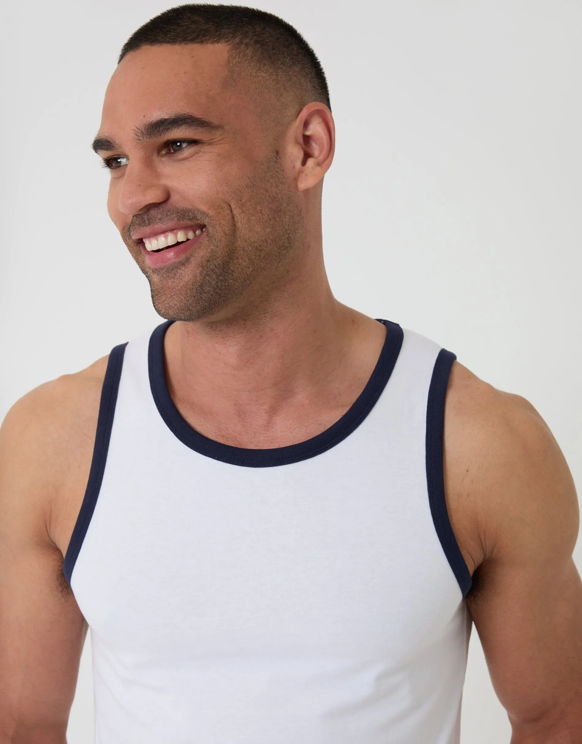 Cotton Ringer Vest in White sold by Threadbare product image thumbnail 4