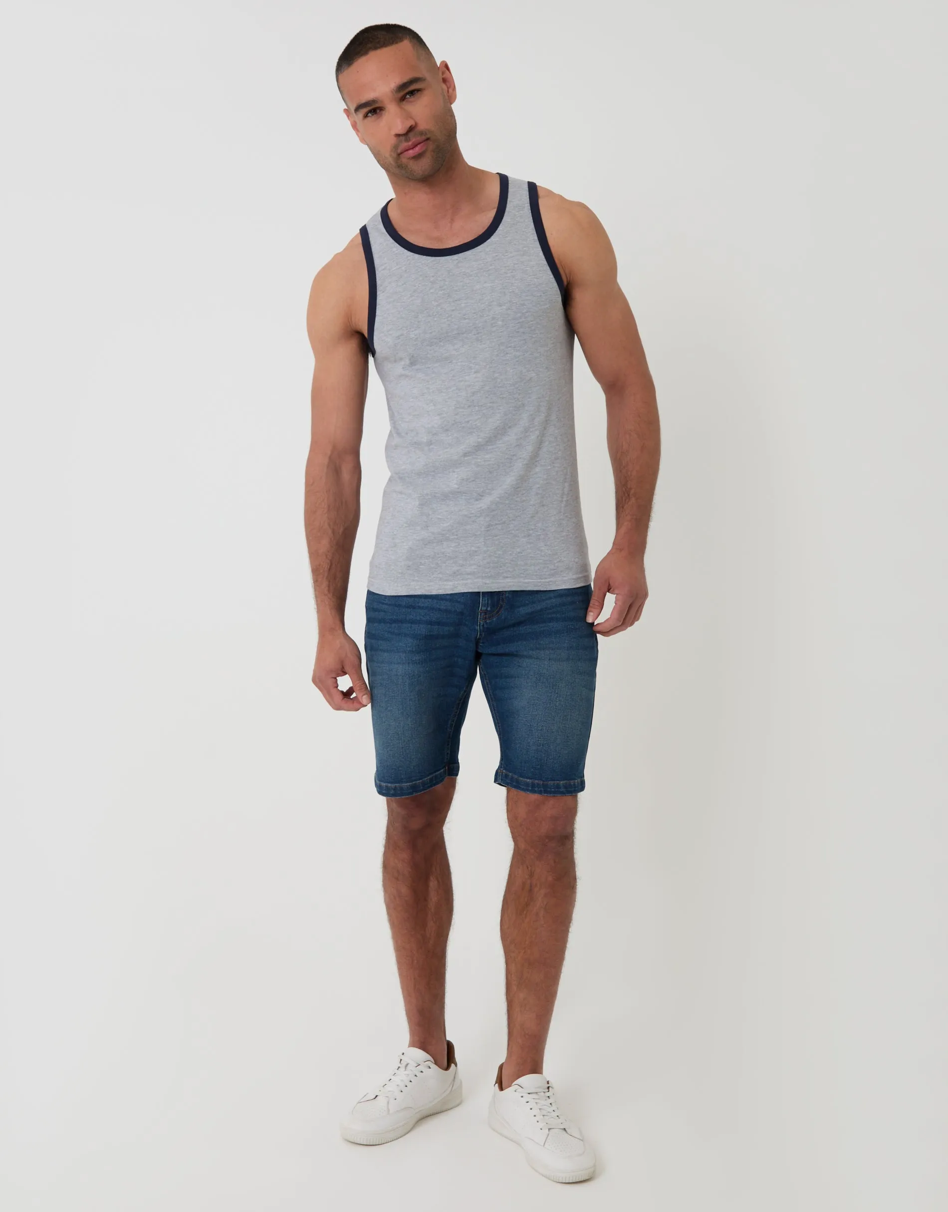 Cotton Ringer Vest in Grey Marl sold by Threadbare product image thumbnail 3