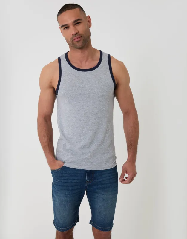 Cotton Ringer Vest in Grey Marl made by Threadbare